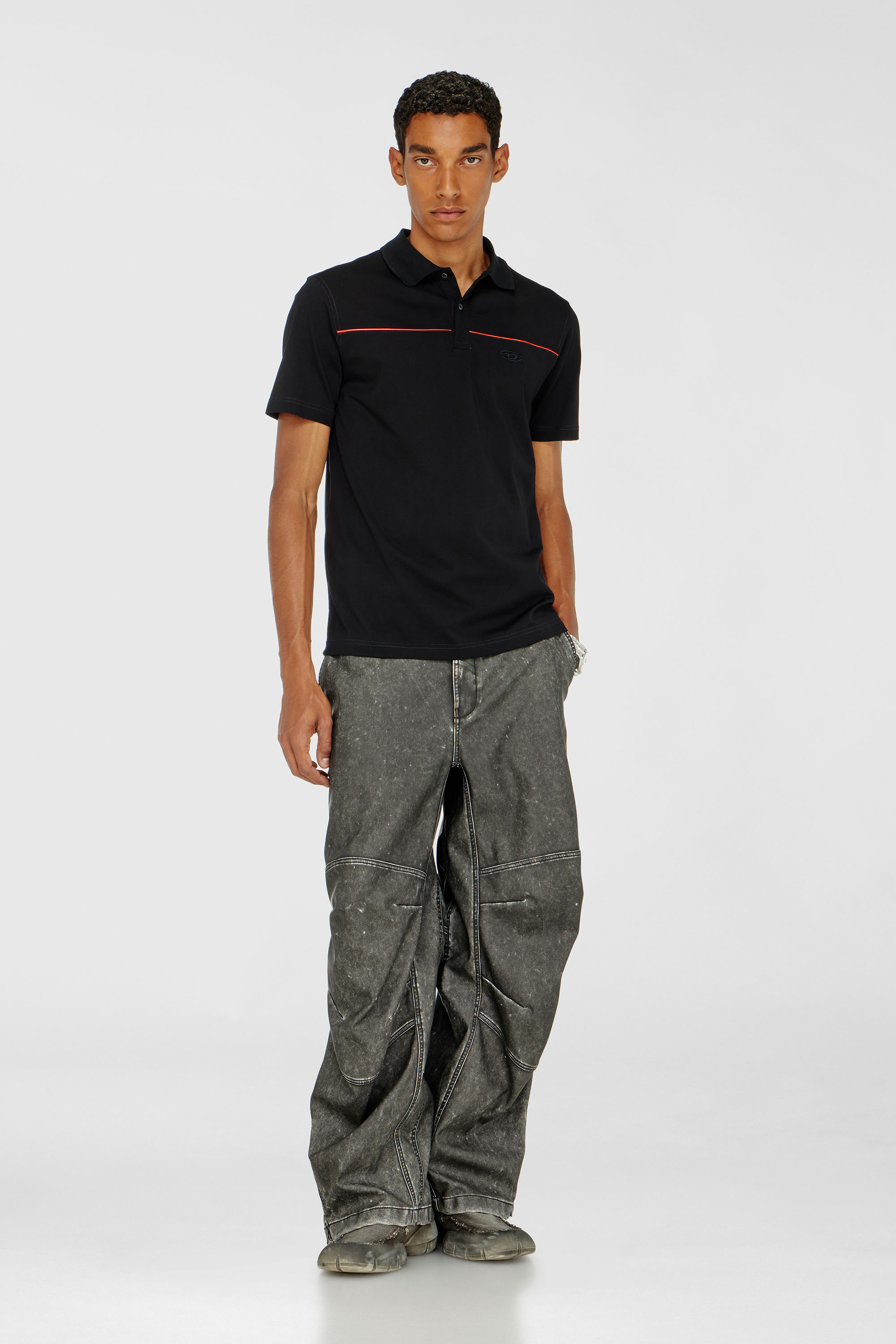 Diesel - T-REJUST-PIPING, Polo con profili a contrasto Uomo in Nero - 1