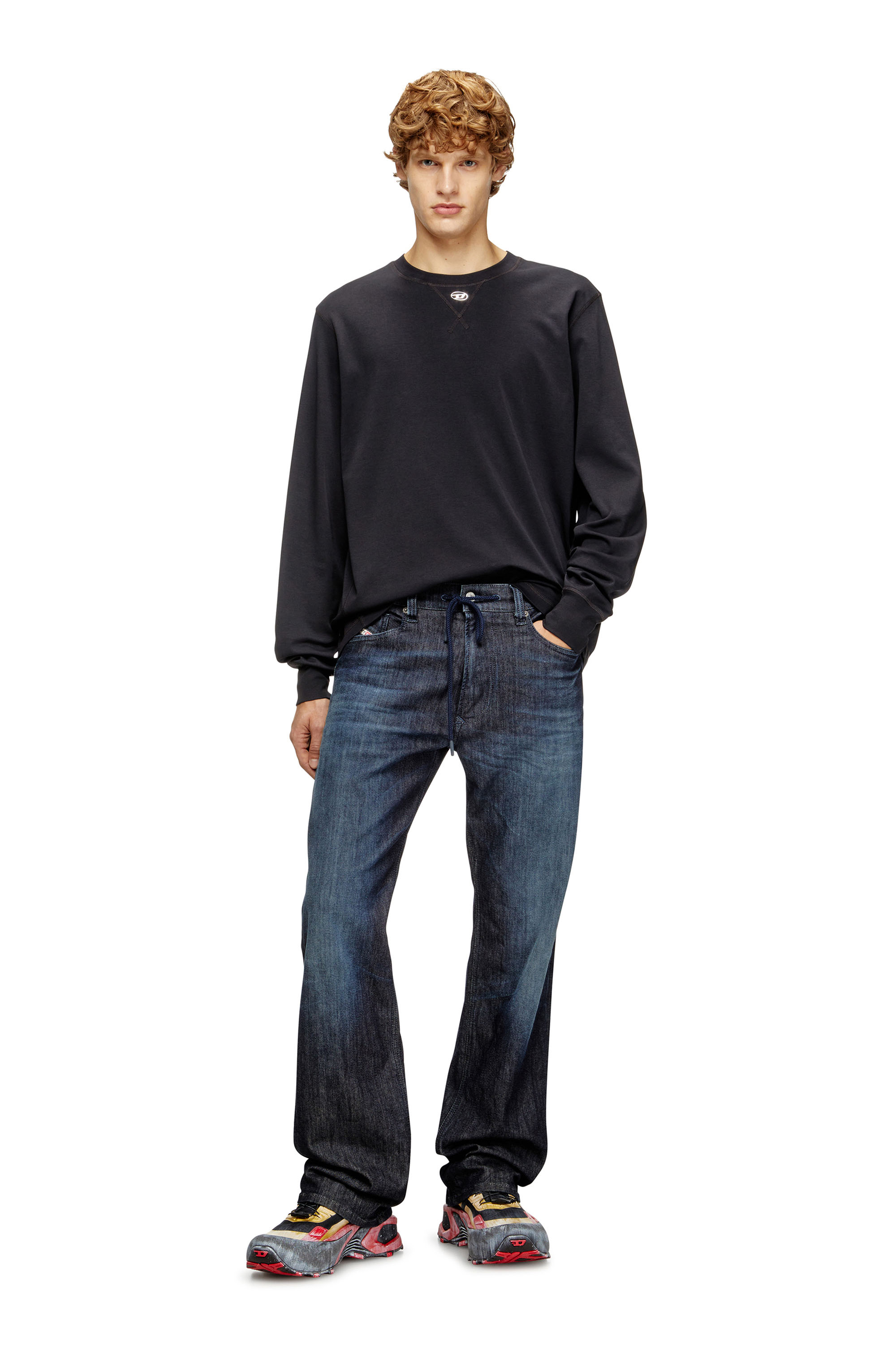 Diesel - T-MADJUST-LS-TR, Maglietta a maniche lunghe in cotone con Oval D Uomo in Grigio - 2