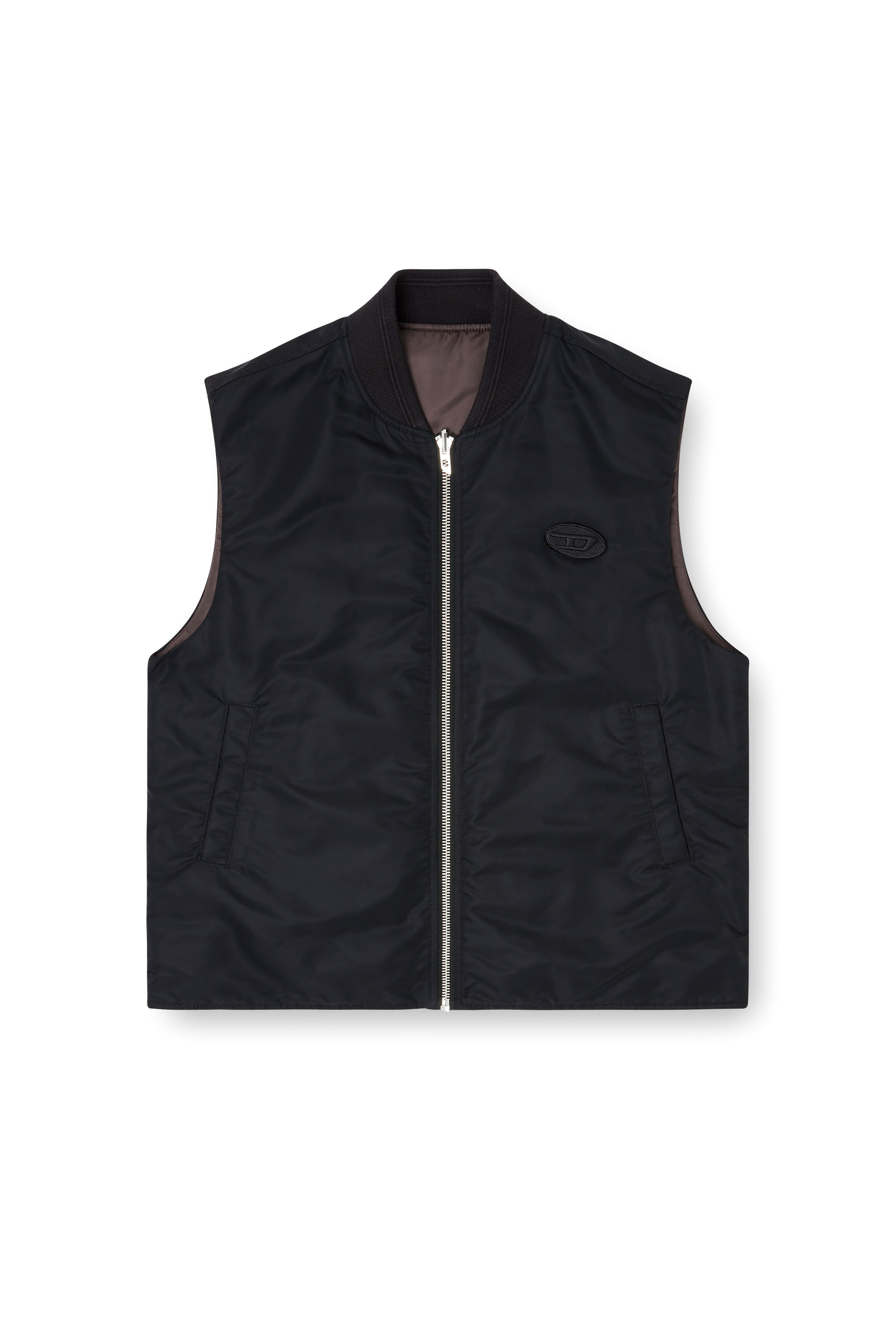 Diesel - W-TYPE-D1-SL, Gilet imbottito in raso con ricamo Oval D Uomo in Nero - 3