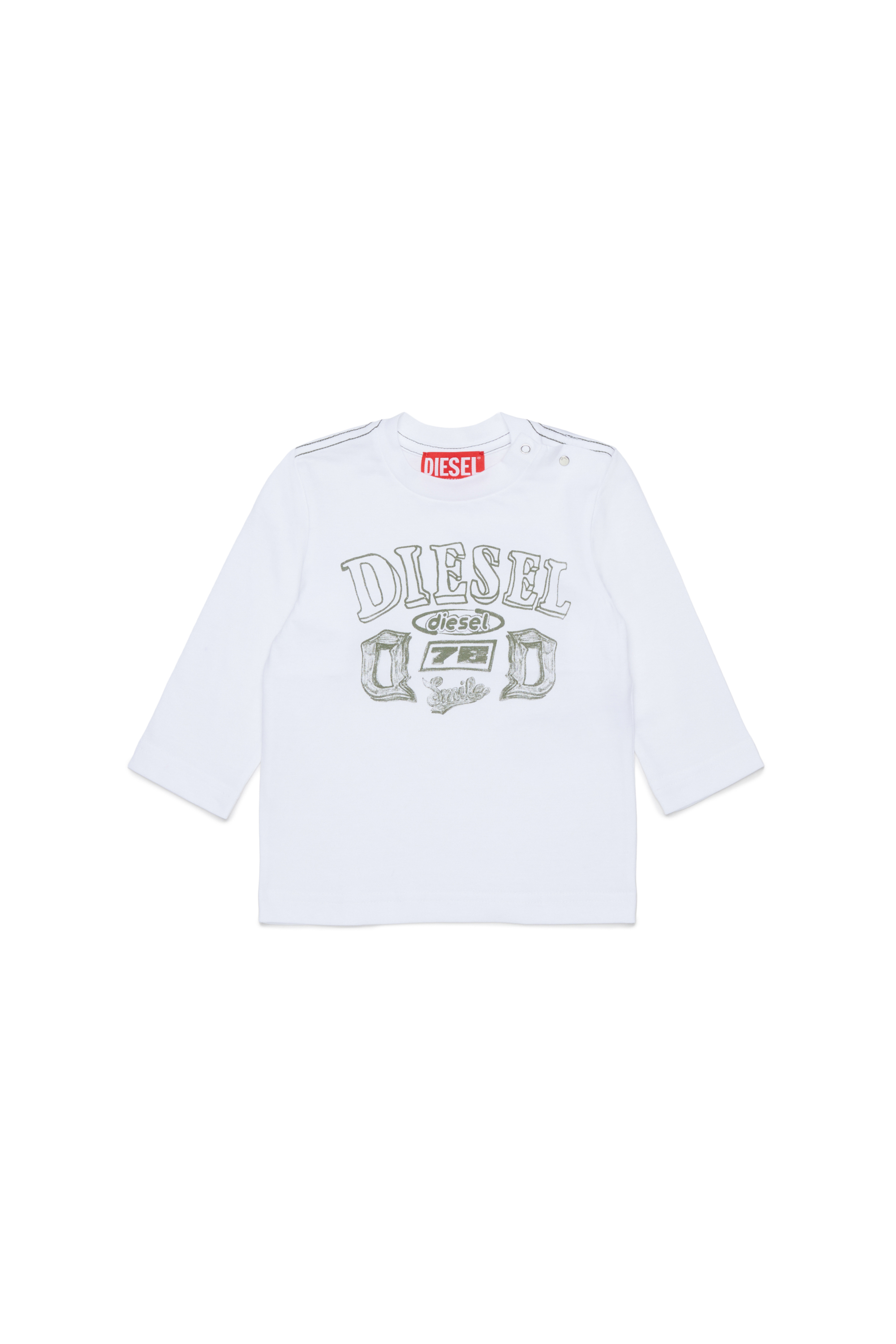 Diesel - TBANB, T-shirt a manica lunga con stampa logo Uomo in Bianco - 1