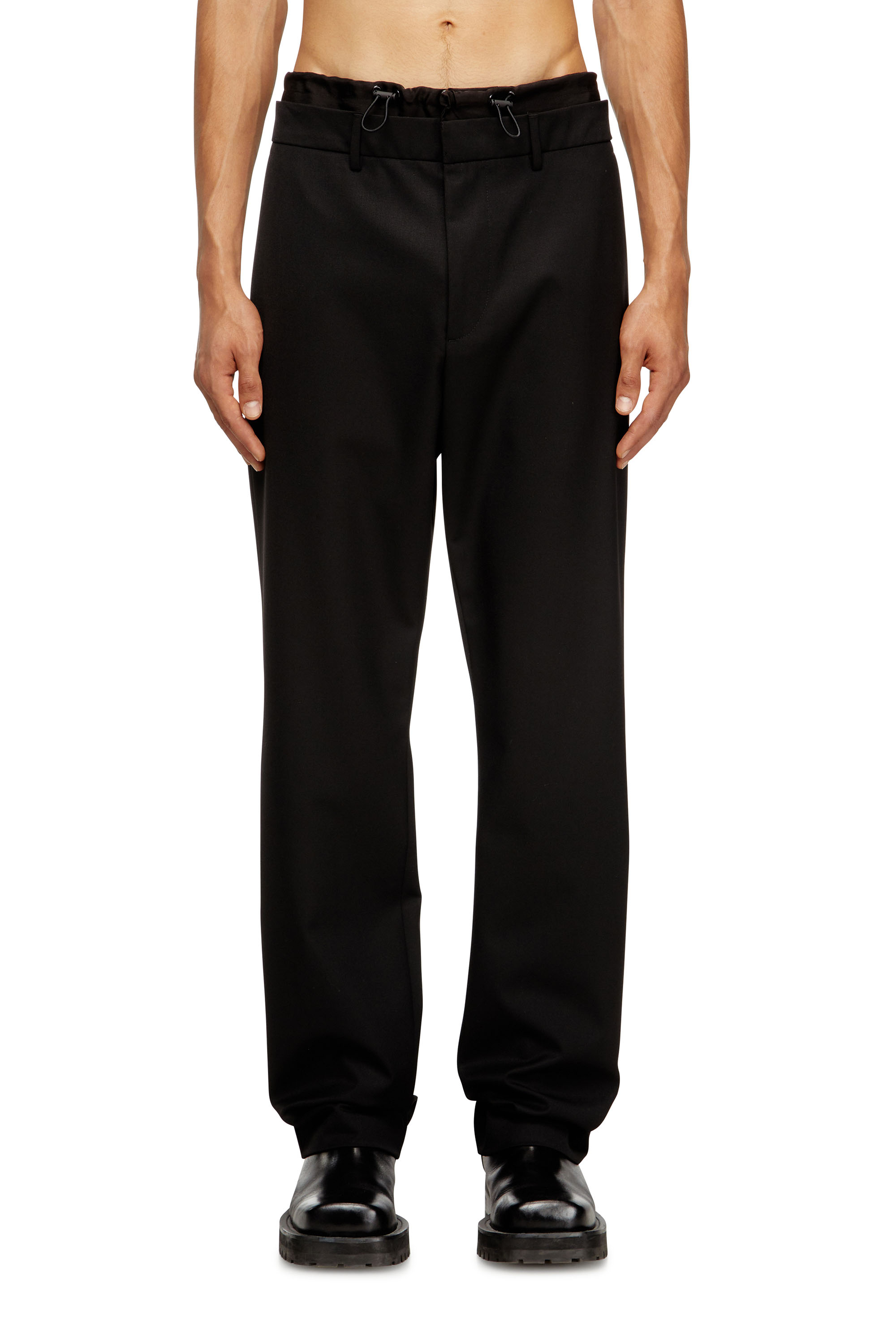 Diesel - P-OWERS, Pantaloni in misto lana con cintura elastica Uomo in Nero - 1