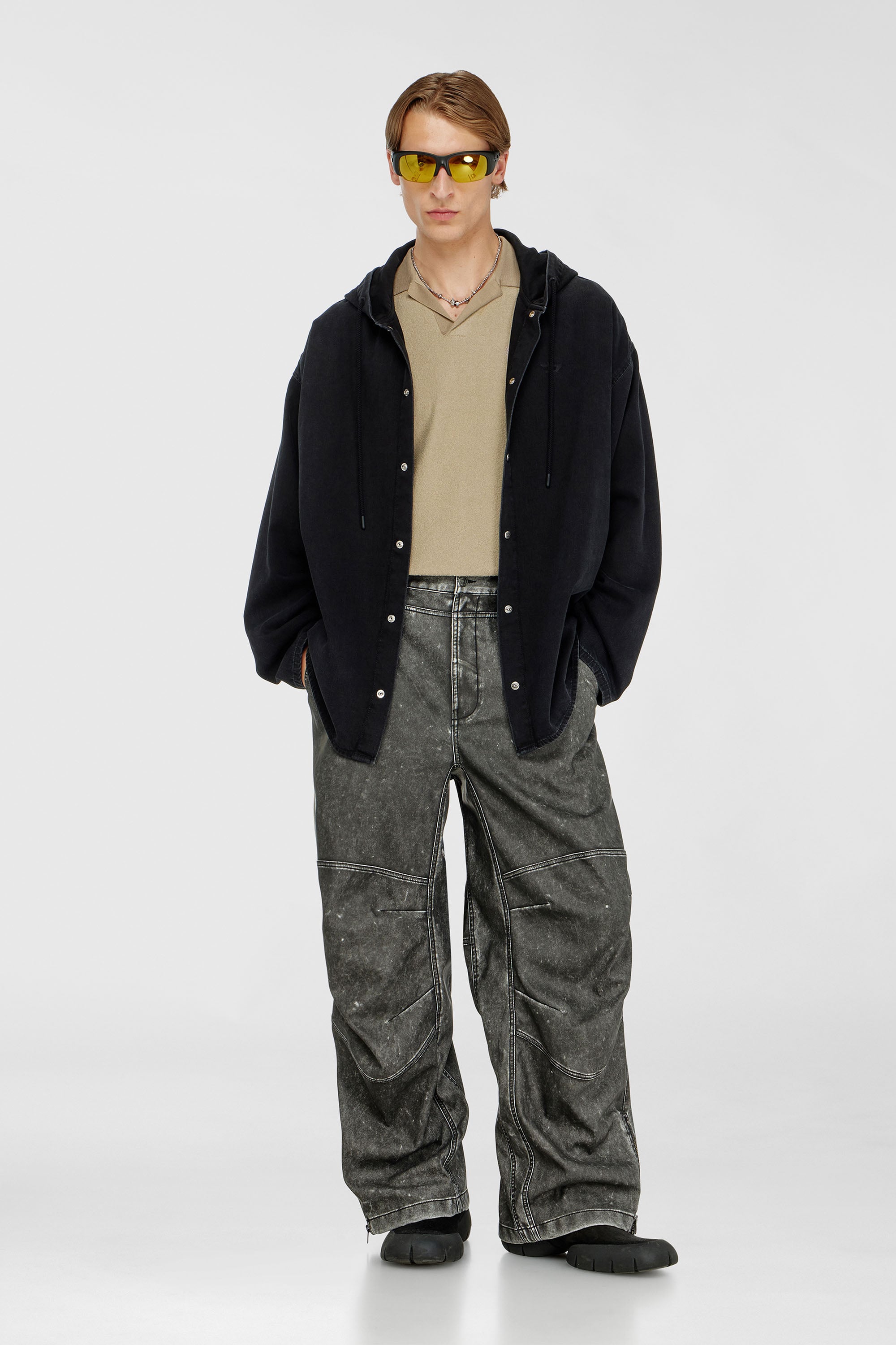 Diesel - P-DELLY-NJCJ, Pantaloni in tessuto doppiato effetto distressed Uomo in Grigio - 1