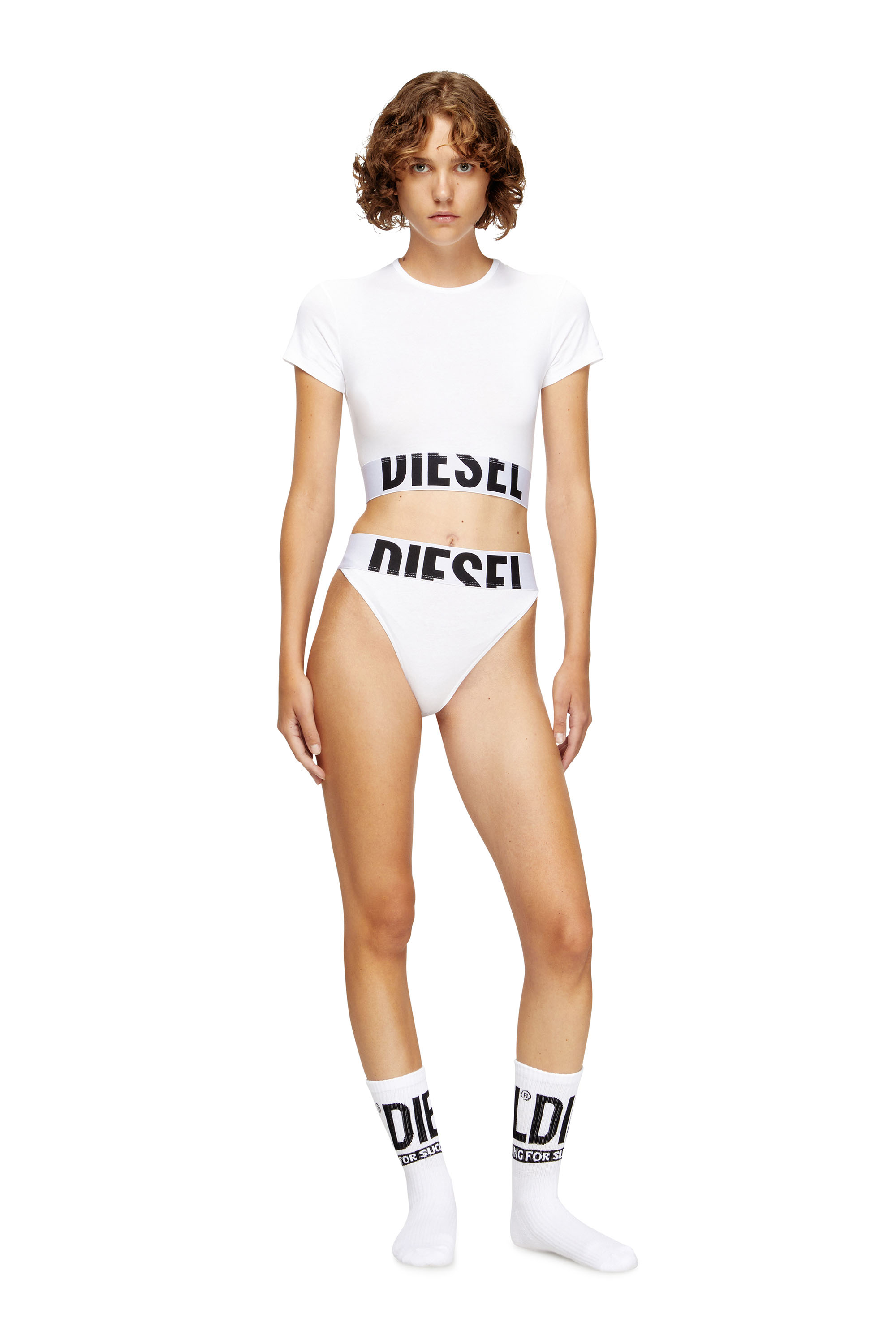 Diesel - UFTEE-SPORT-CROPPED-T-SHIRT, Crop top sportivo con fascia logo Donna in Bianco - 1