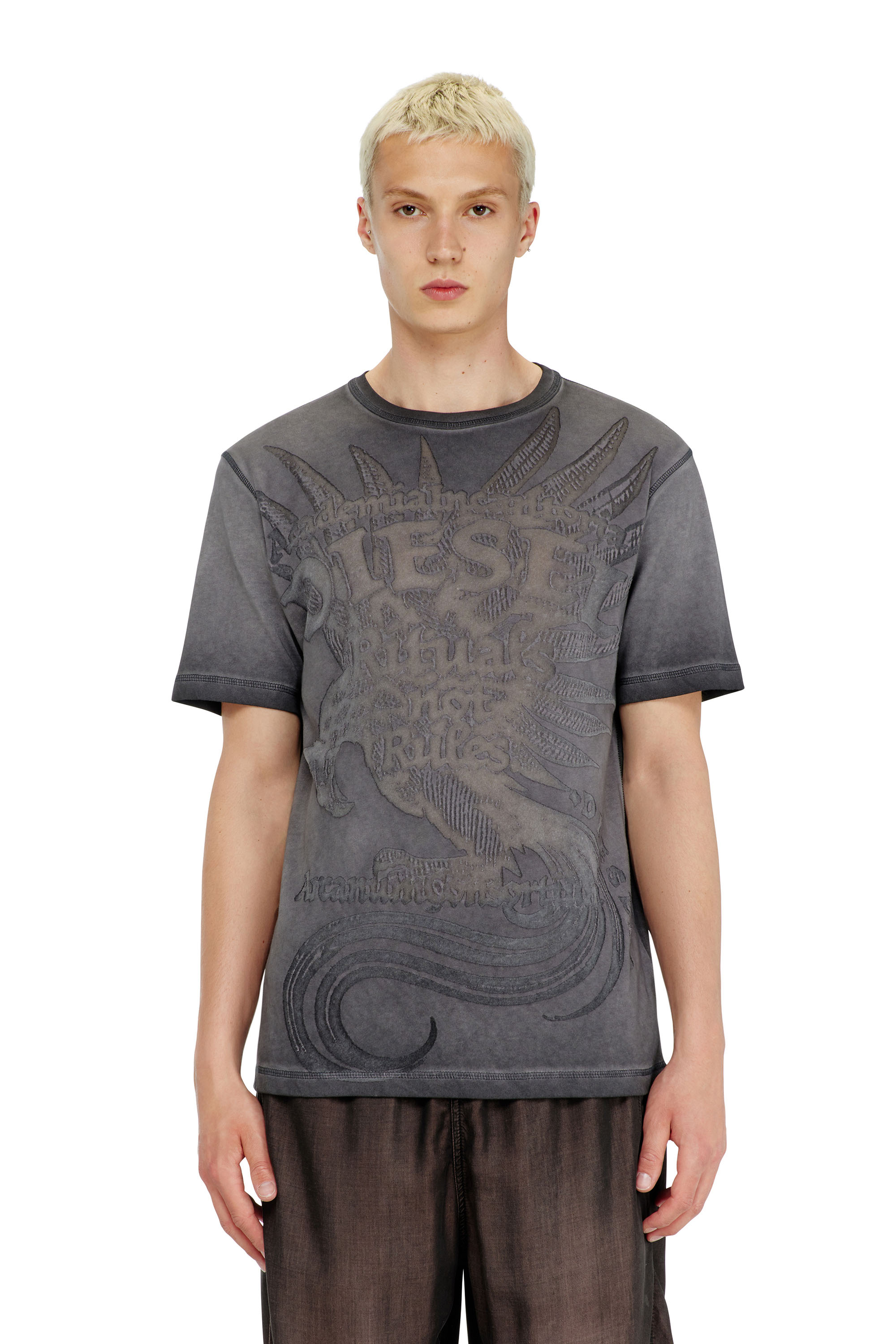 Diesel - T-RAWJUST-AA1, Man's Jersey T-shirt with embossed graphic in Dark grey - 1