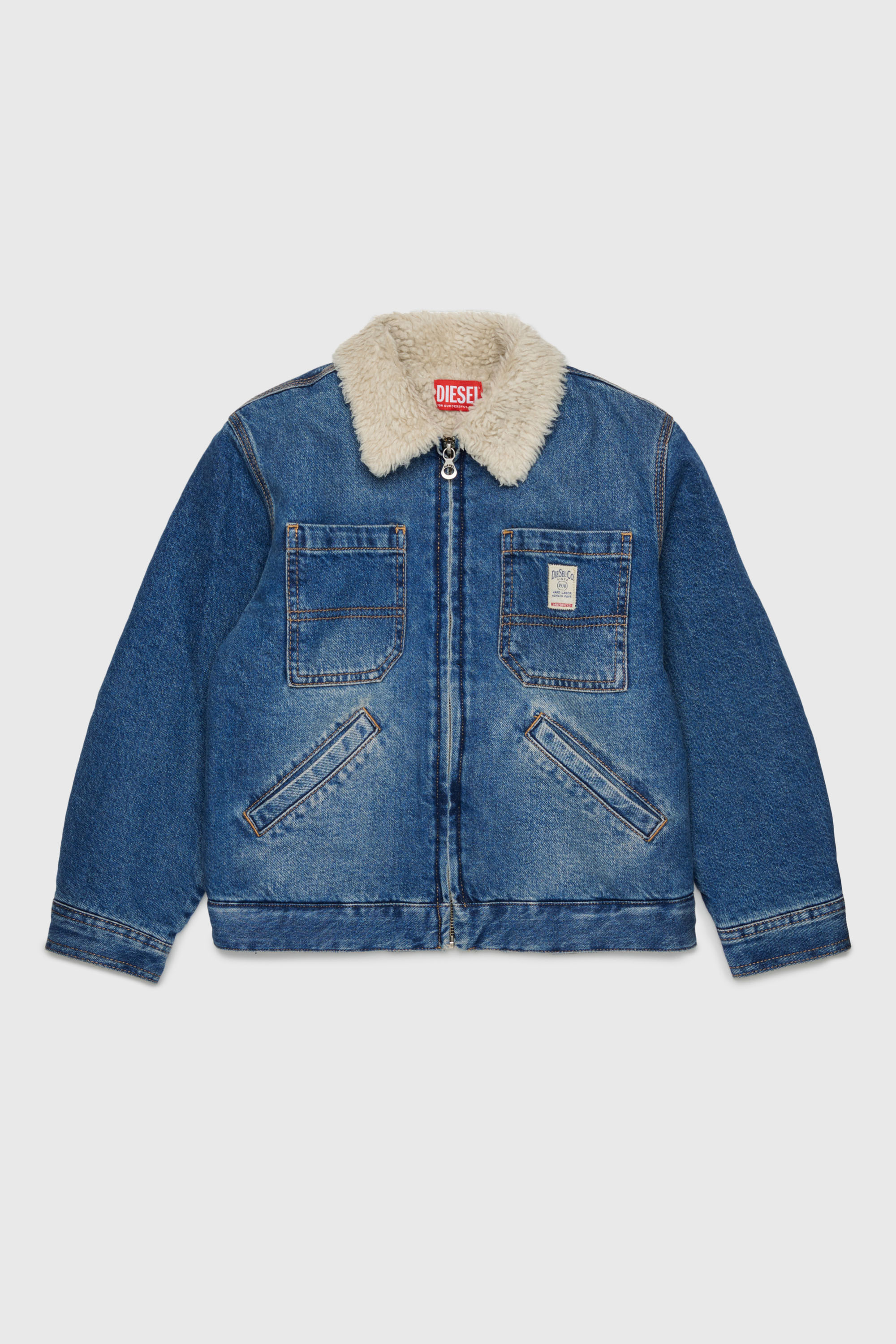 Diesel - JOMOX-FUR, Giacca in denim con collo sherpa in teddy fleece Uomo in Blu - 1