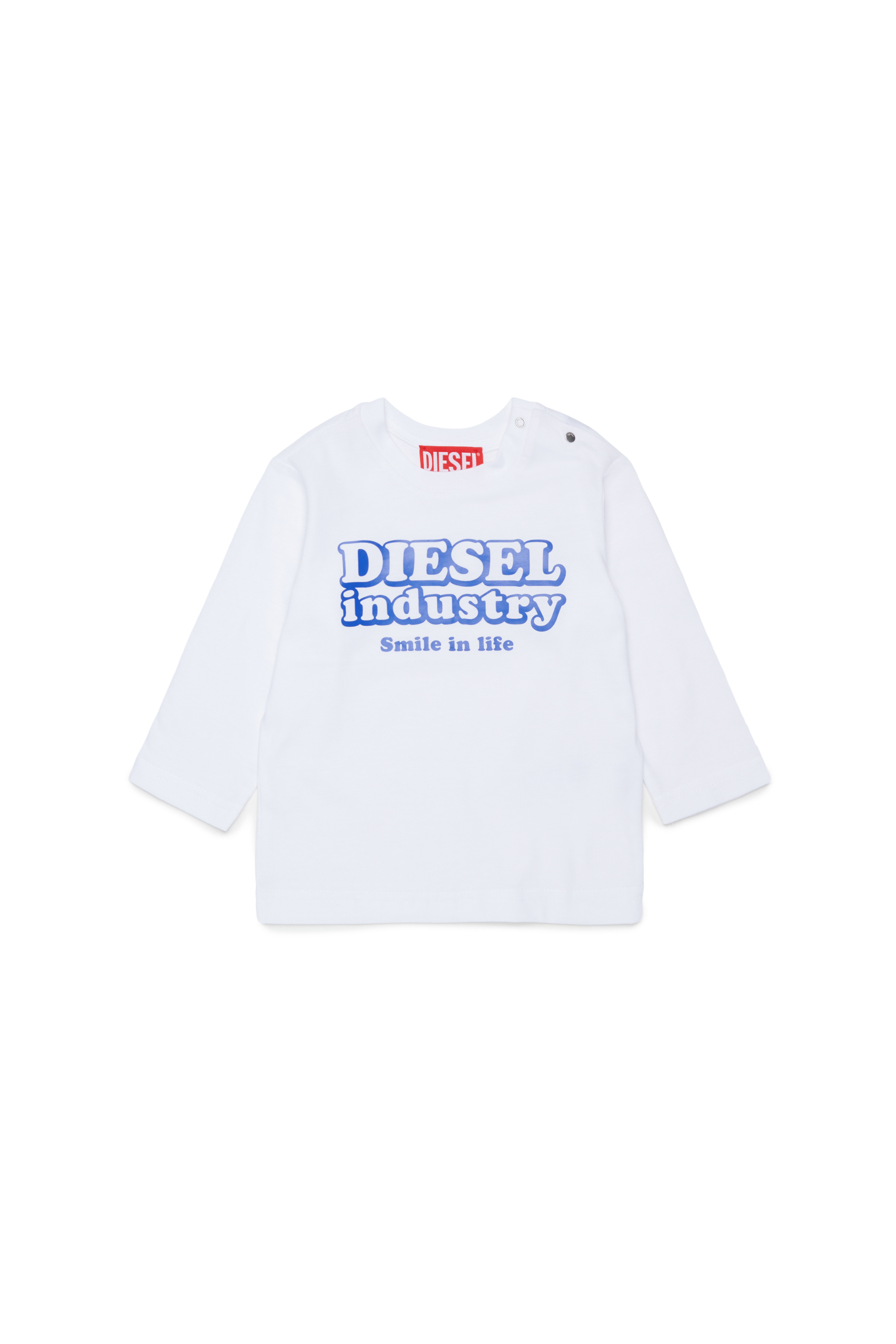 Diesel - TLODIMB, T-shirt a manica lunga con stampa Diesel Industry Uomo in Bianco - 1