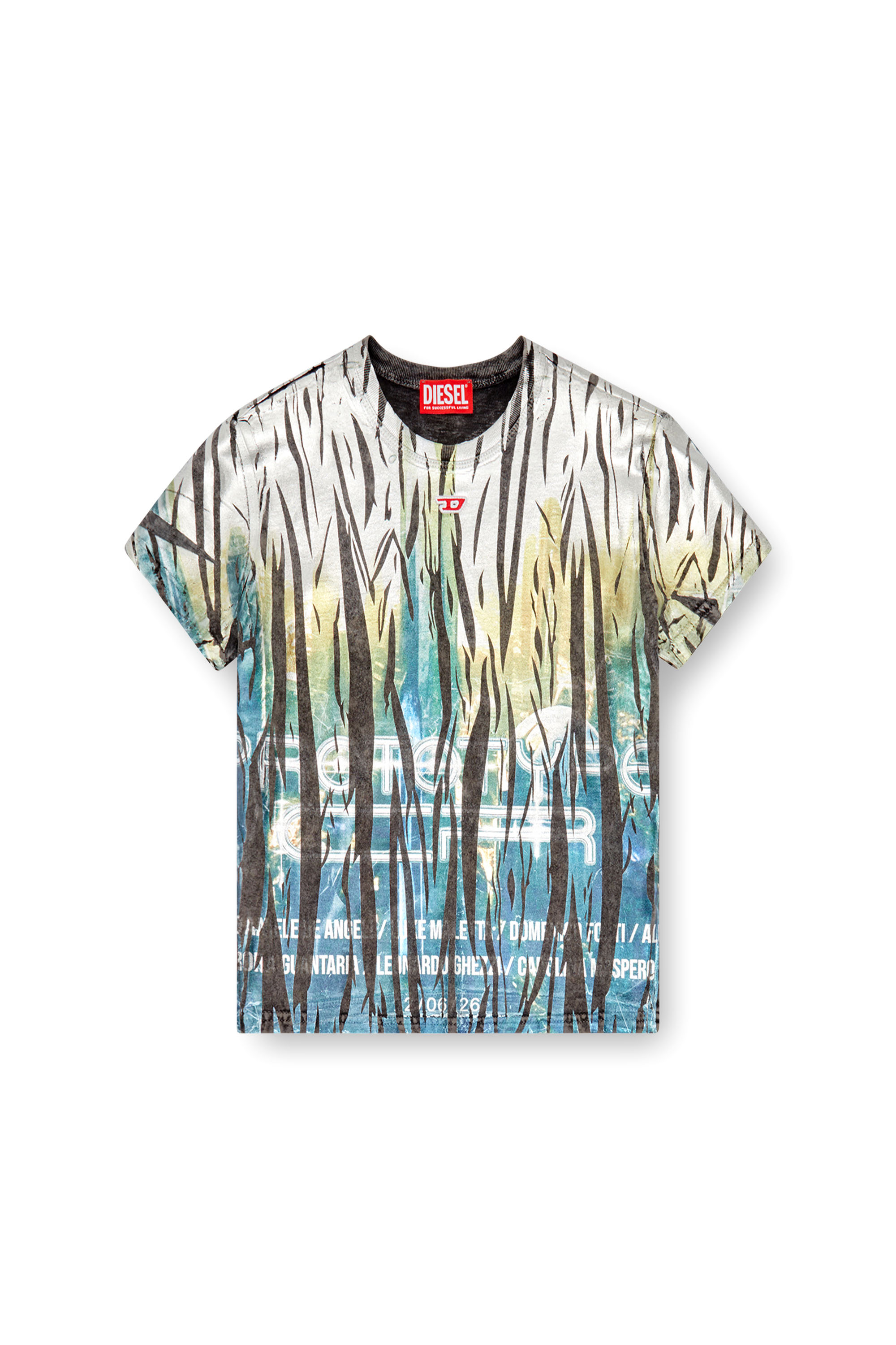 Diesel - T-UNCUTIE-LONG-FOIL, Donna T-shirt con trattamento laminato stropicciato in Multicolor - Image 3