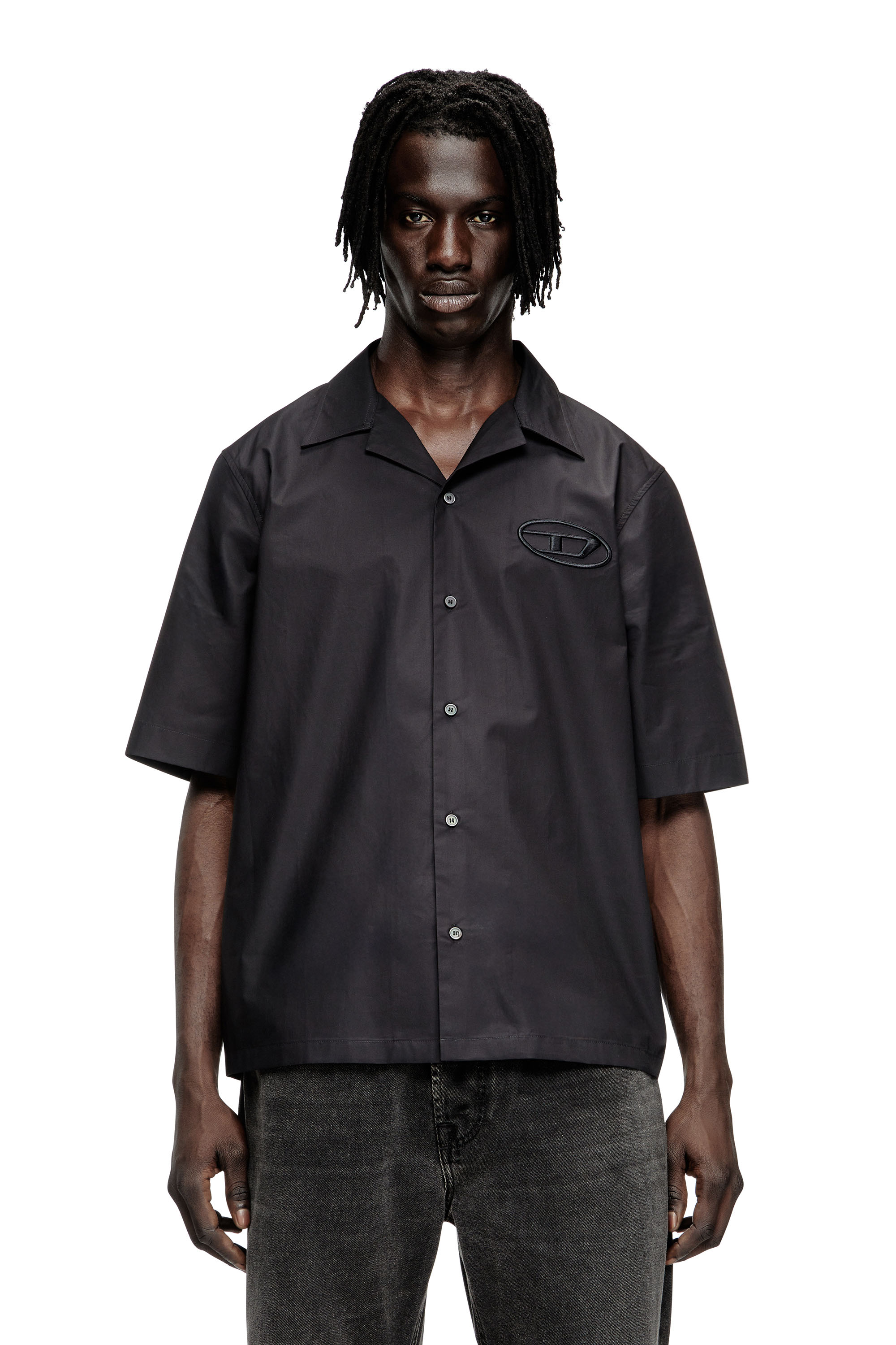Diesel - S-MAC-PCAL, Camicia bowling con logo Oval D Uomo in Nero - 1