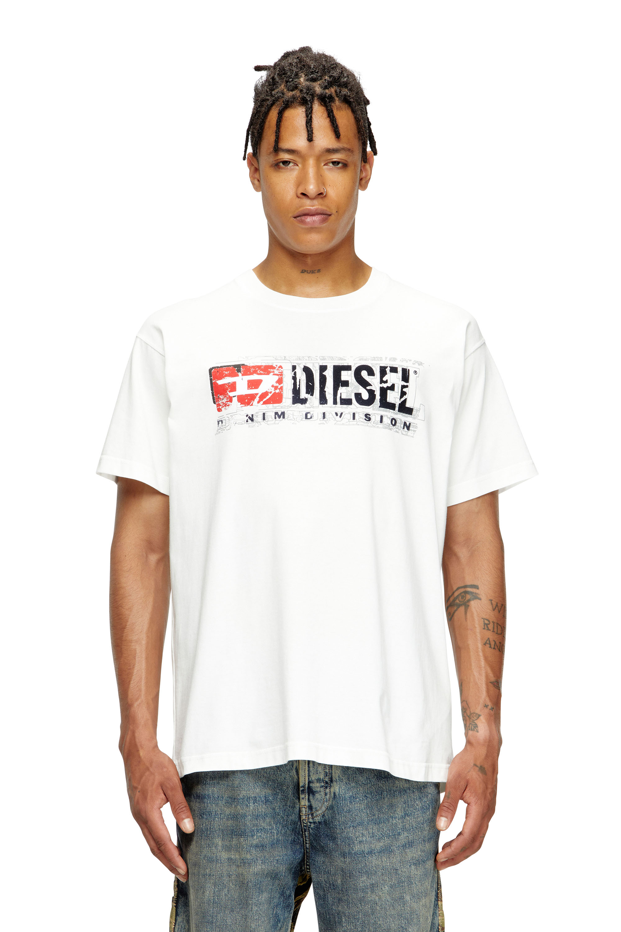 Diesel - T-NORM-T6, T-shirt con logo Denim Division floccato Uomo in Bianco - 1