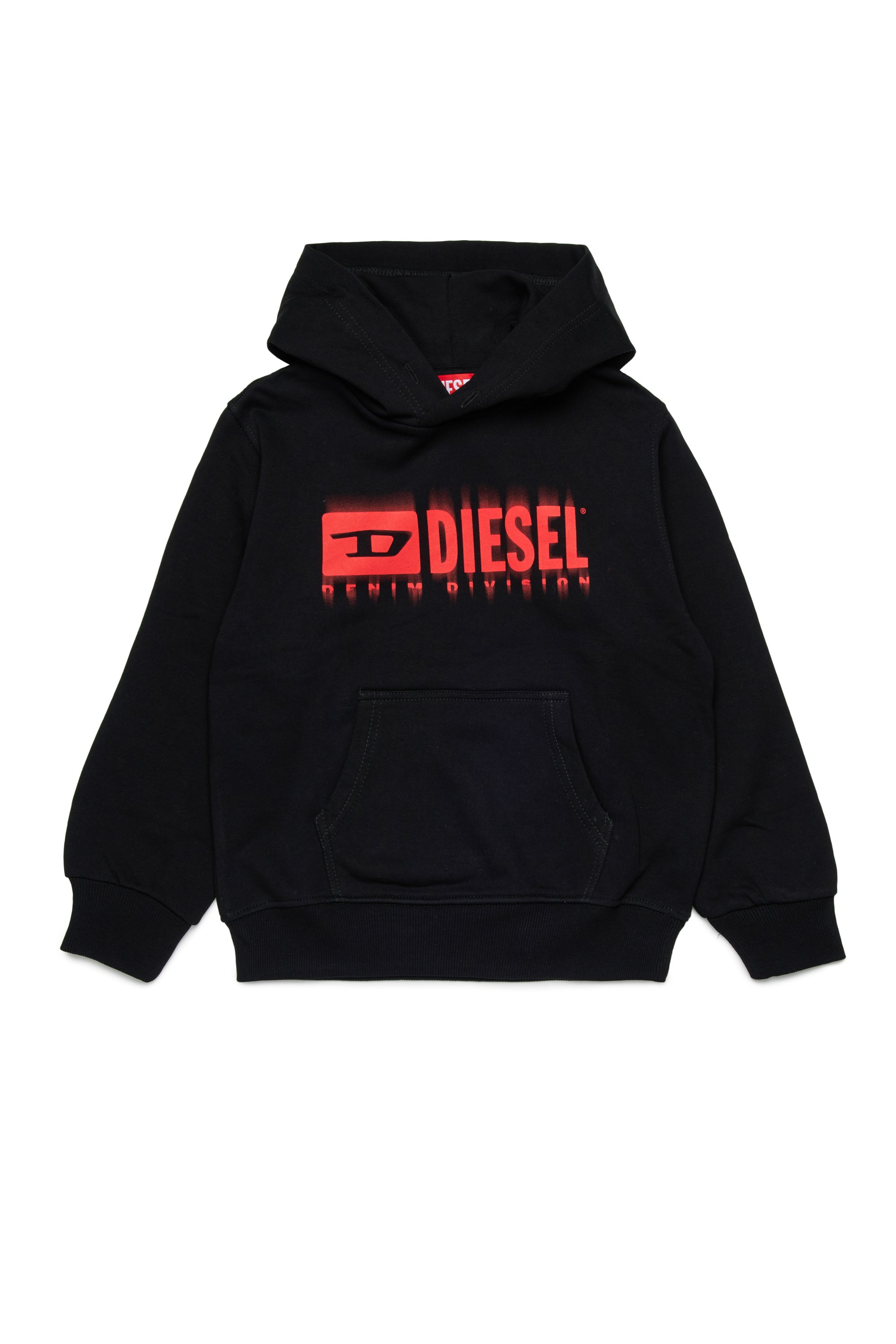 Diesel - SGINNHOODL5 OVER, Felpa con cappuccio e logo sbavato Uomo in Nero - 1