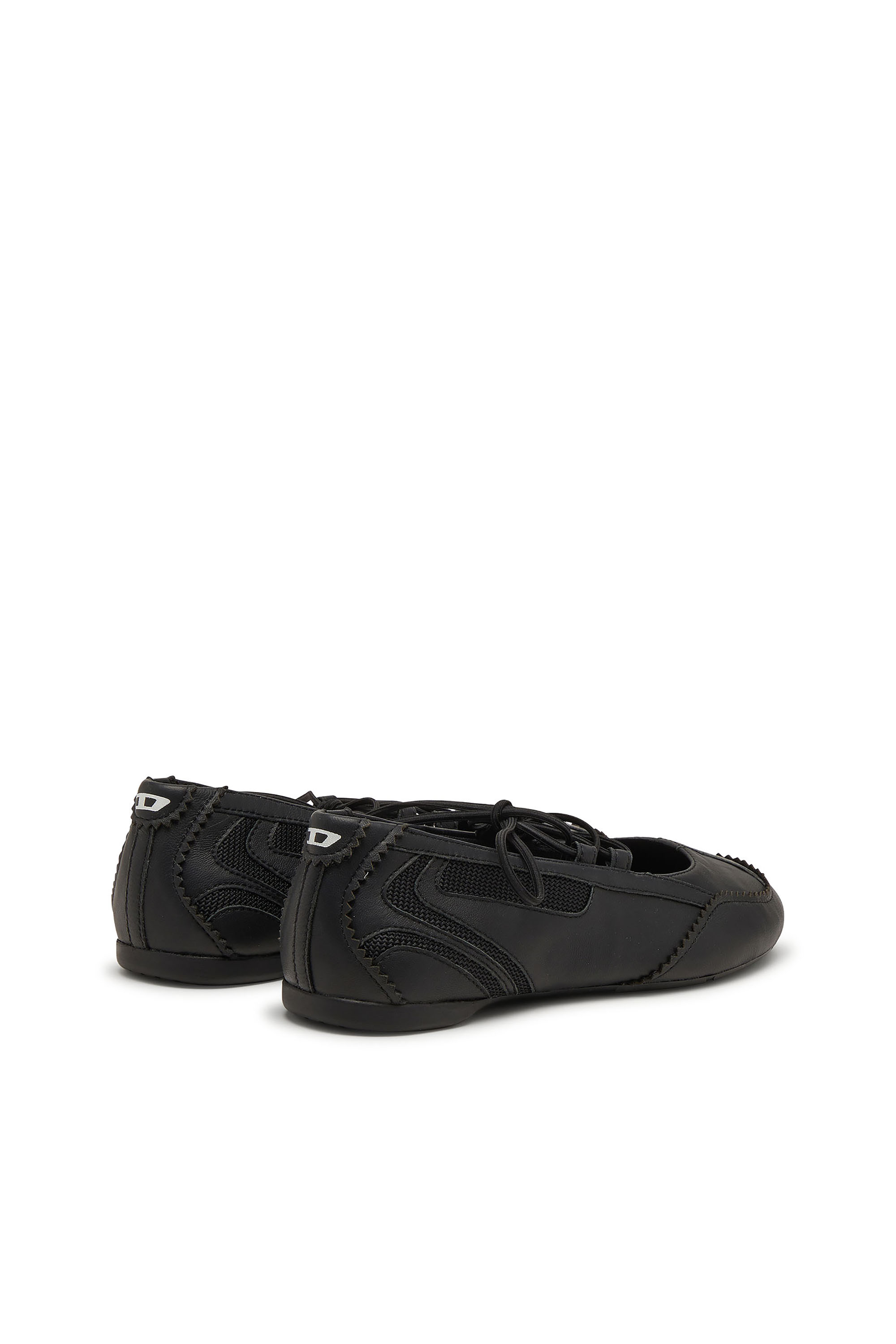 Diesel - D-MILE BALLERINA LACE UP W, D-Mile-Ballerine stringate in pelle e mesh Donna in Nero - 4