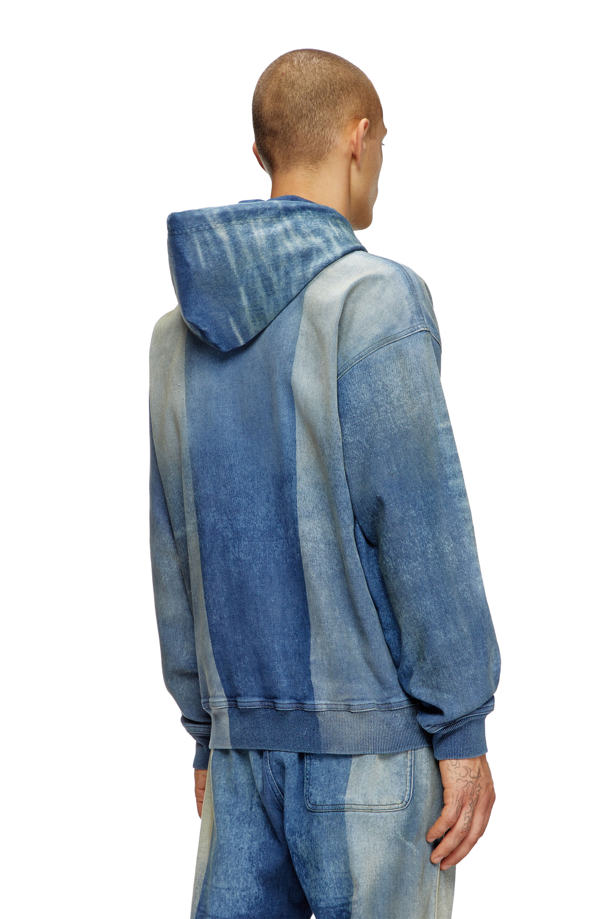 Diesel - D-UM-RIB-FSF TRACK, Hoodie in Track Denim con motivo solarizzato Unisex in Blu - 3