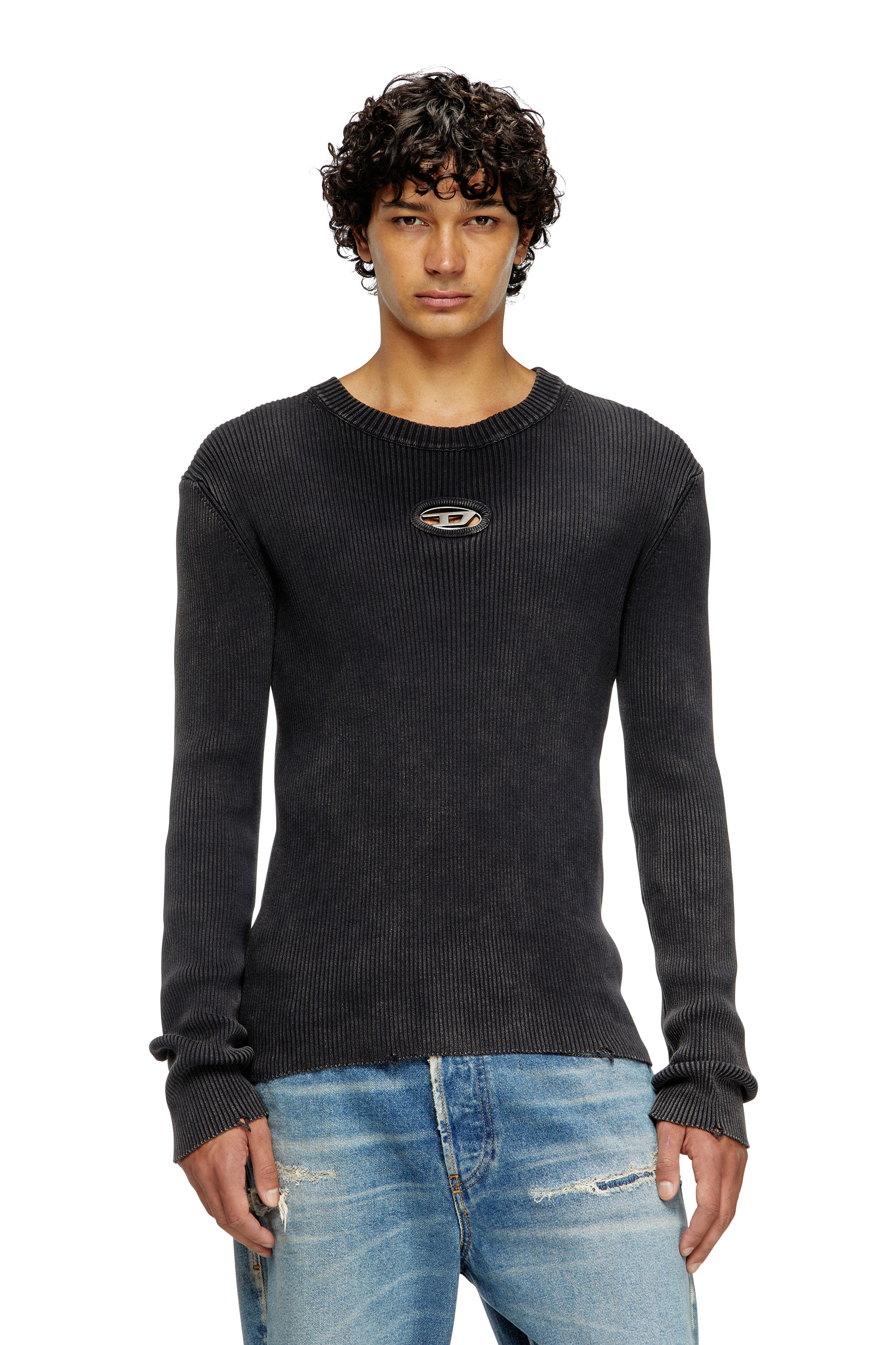 Diesel - K-DARIN-D, Maglia distressed con logo cut-out Uomo in Nero - 1