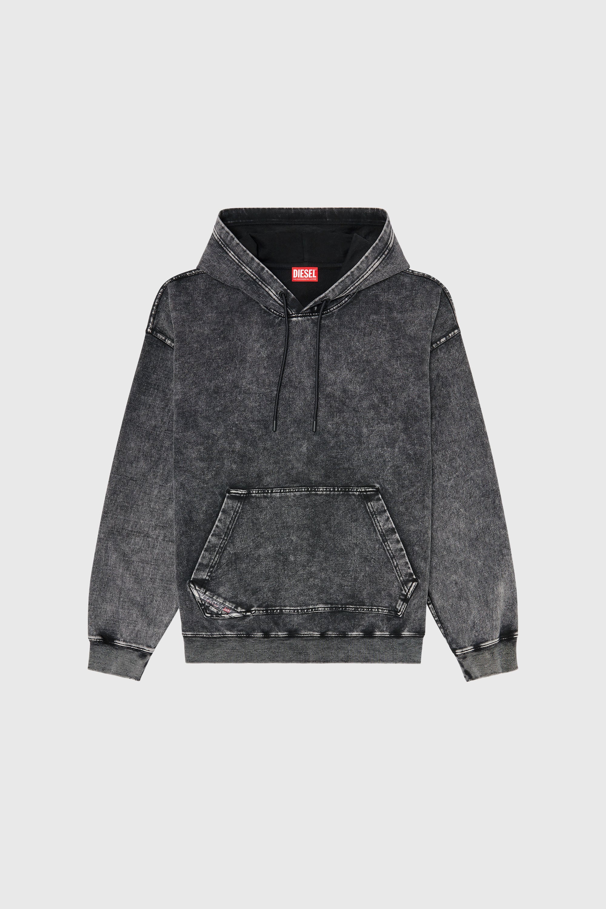 Diesel - S-BOXT-HOOD-TUK, Felpa con cappuccio effetto denim lavorato Uomo in Grigio - 2