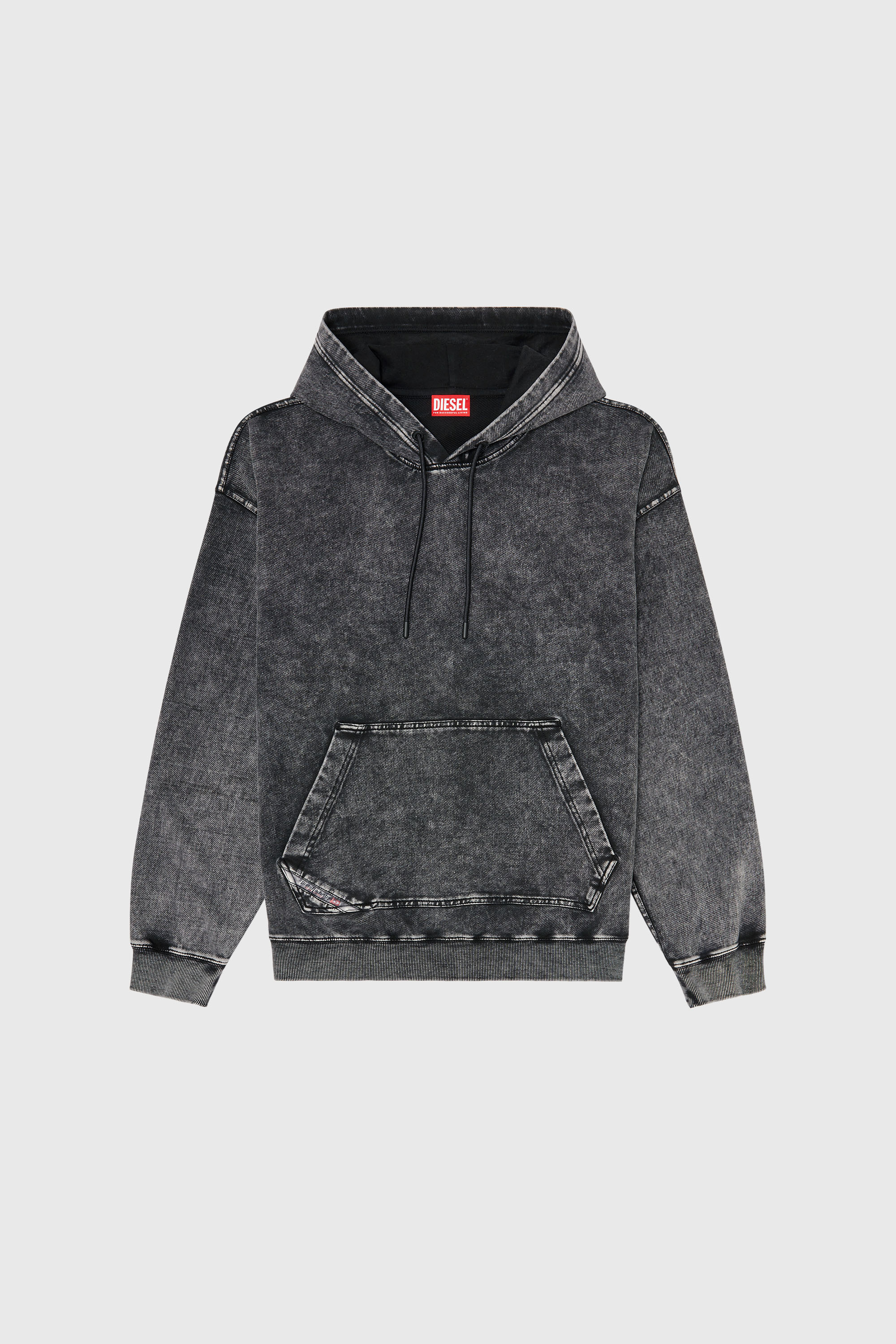 Diesel - S-BOXT-HOOD-TUK, Felpa con cappuccio effetto denim lavorato Uomo in Grigio - 2