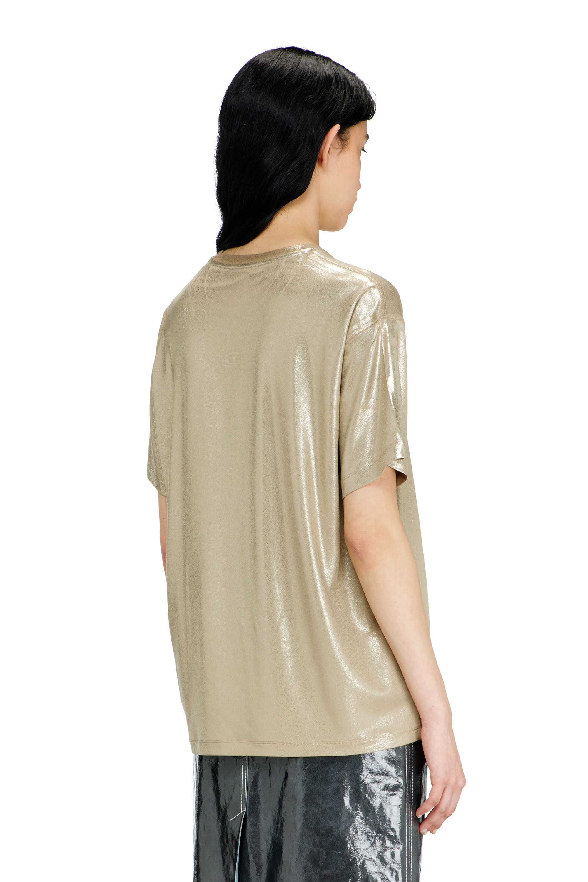 Diesel - T-NORMY-AA2, T-shirt in jersey con finitura metallizzata Donna in Beige - 4