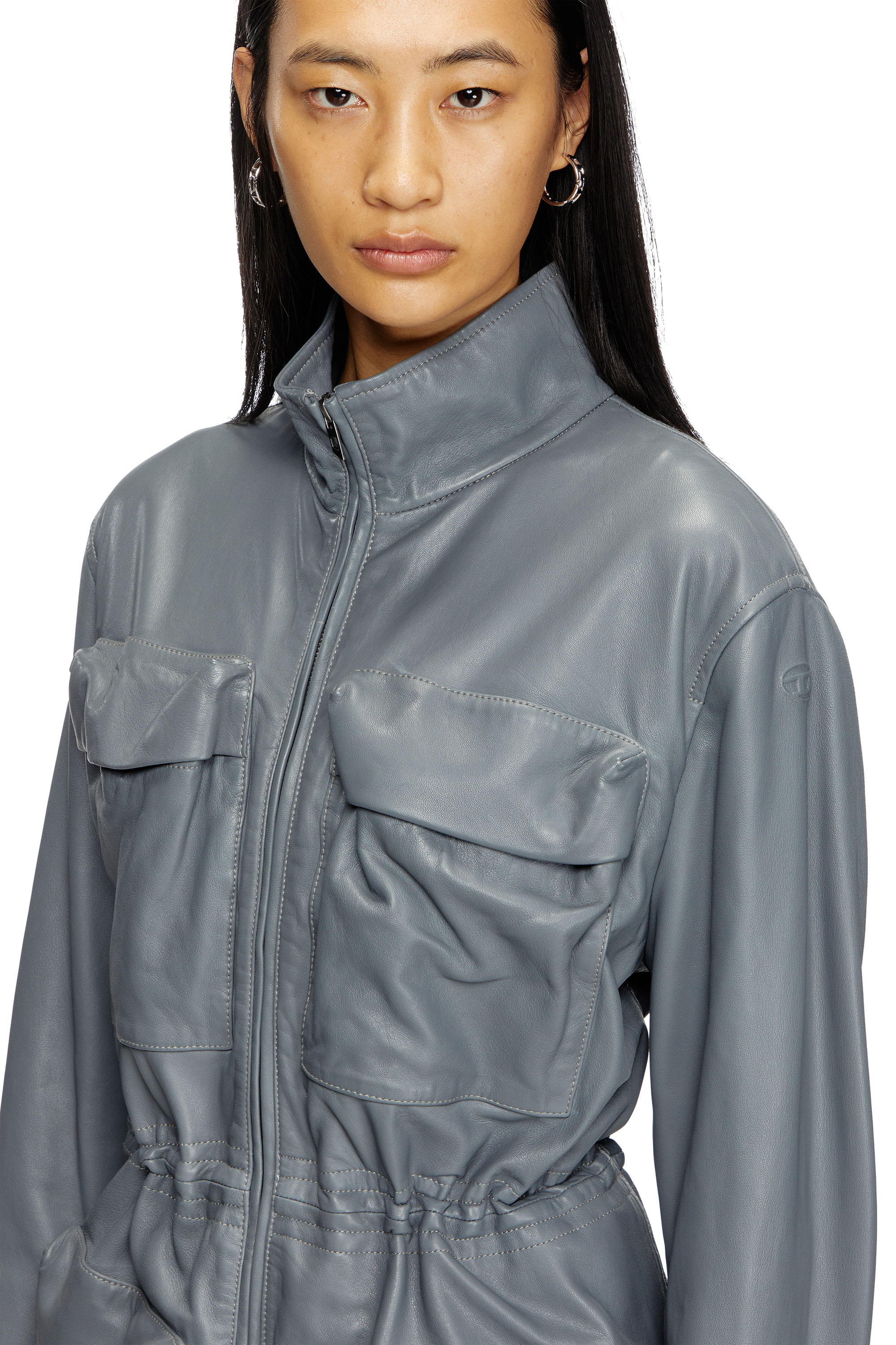 Diesel - L-WEN, Field jacket in pelle Donna in Grigio - 5