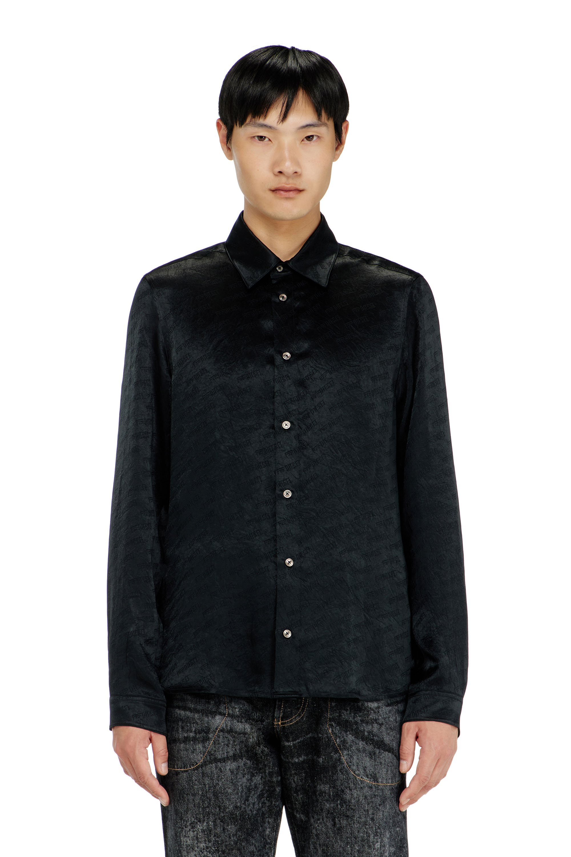 Diesel - S-KINNY-EFBZ, Camicia in raso crinkle jacquard con logo Uomo in ToBeDefined - 1