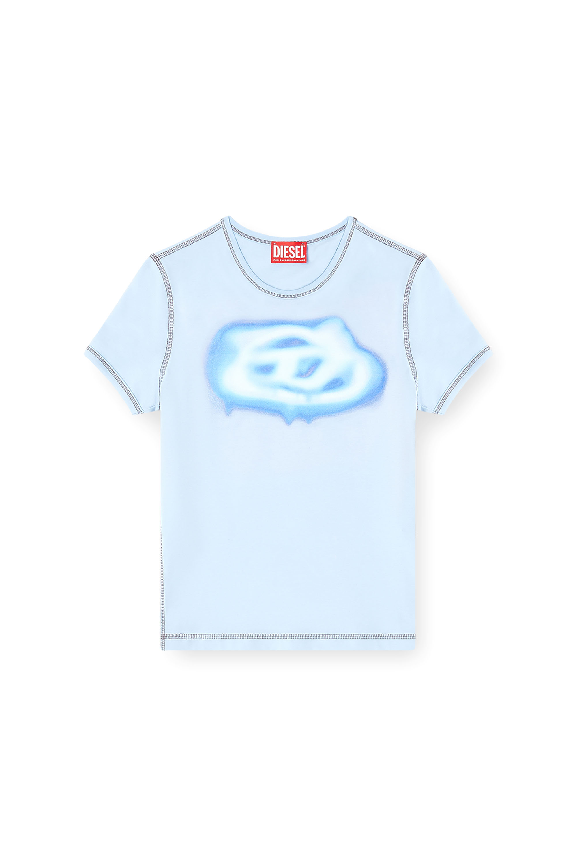 Diesel - T-UNCUTIES-LONG-S3, T-shirt slim con logo effetto graffiti Donna in Blu - 3