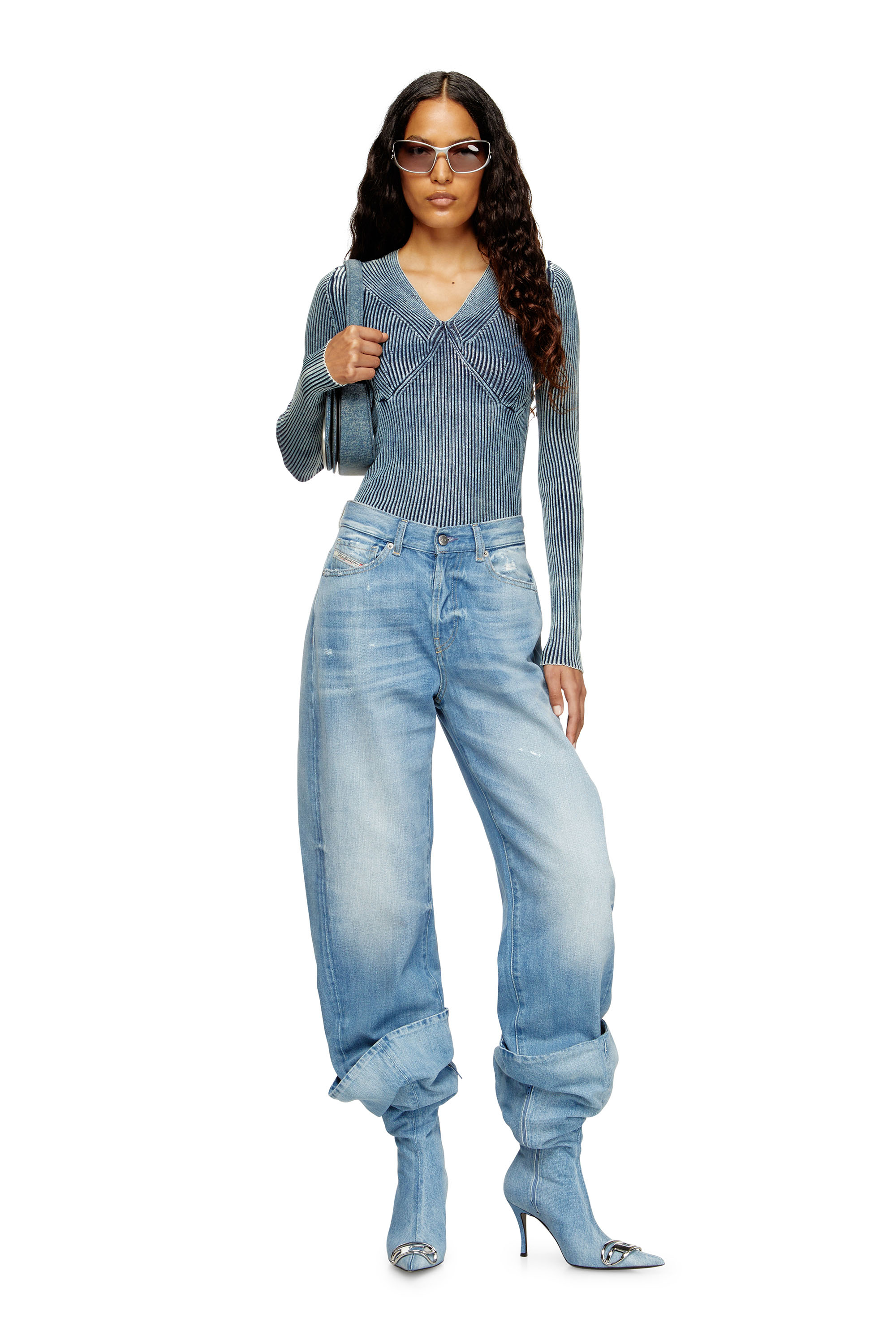 Diesel - M-MILMO, Maglia in filato denim con effetto lucido Donna in Blu - 2