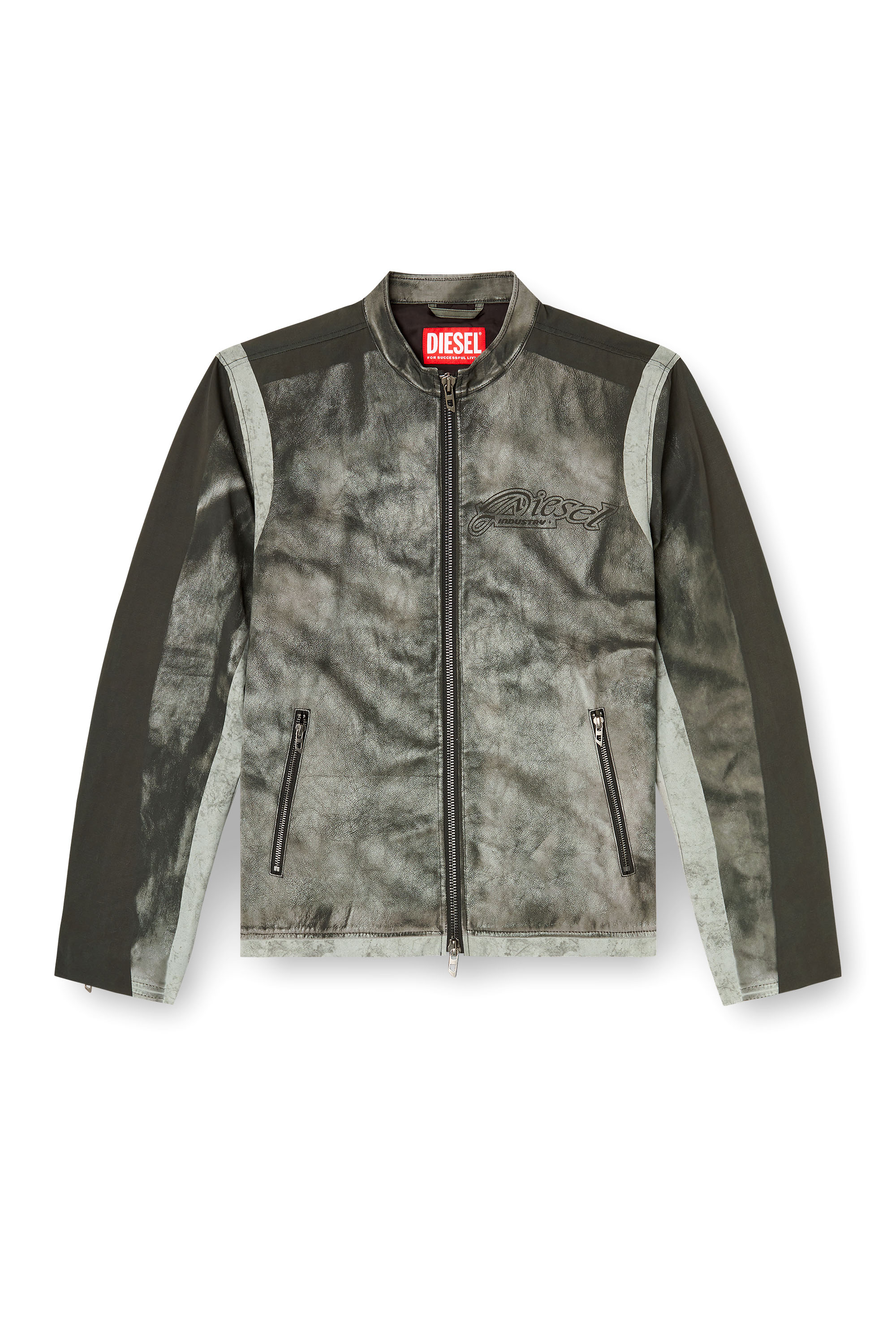 Diesel - J-EVERT, Giacca biker in canvas stampata Uomo in Grigio - 2