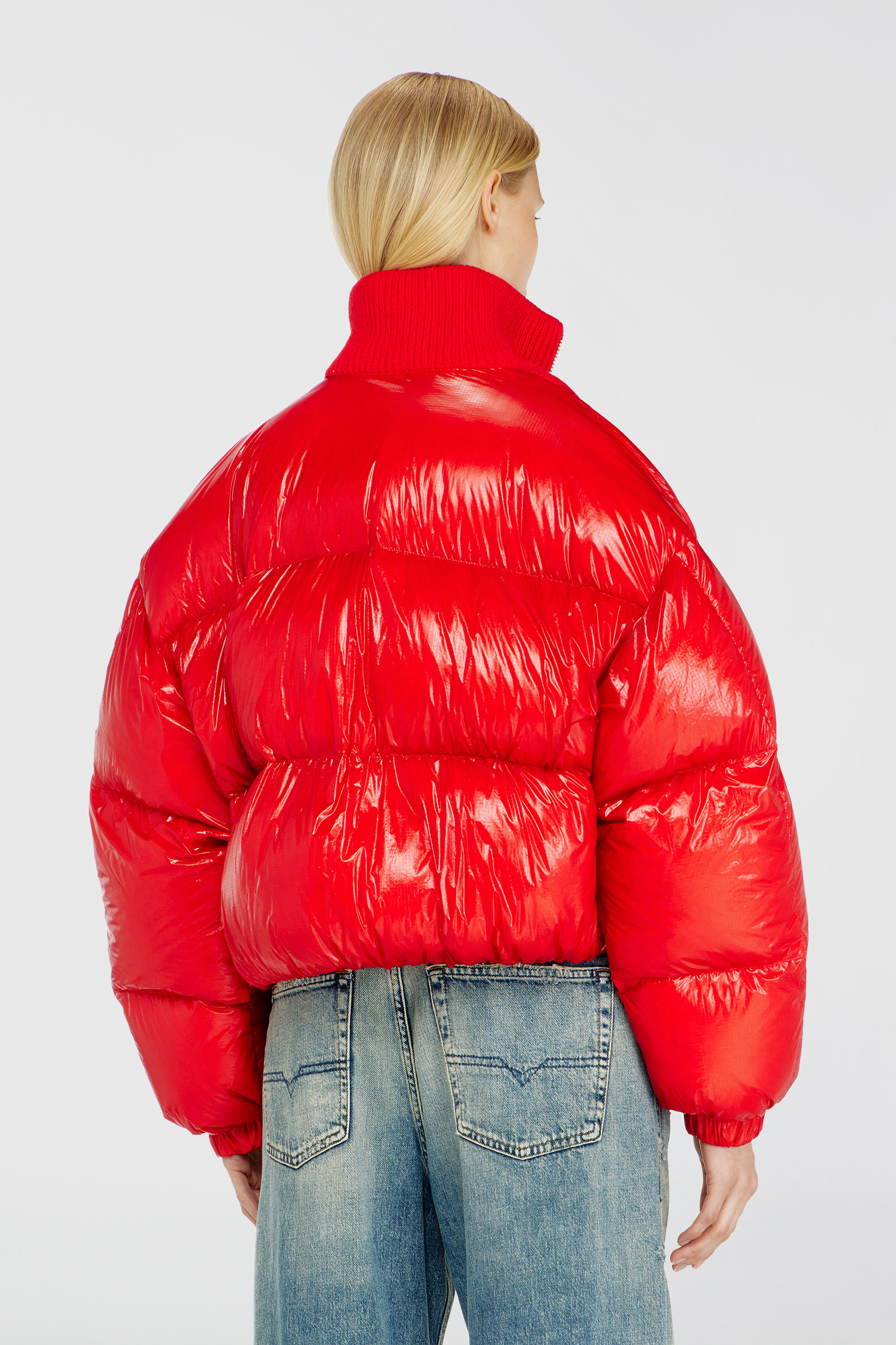 Diesel - W-ARRIOR, Piumino down in ripstop con collo a maglia Donna in Rosso - 4