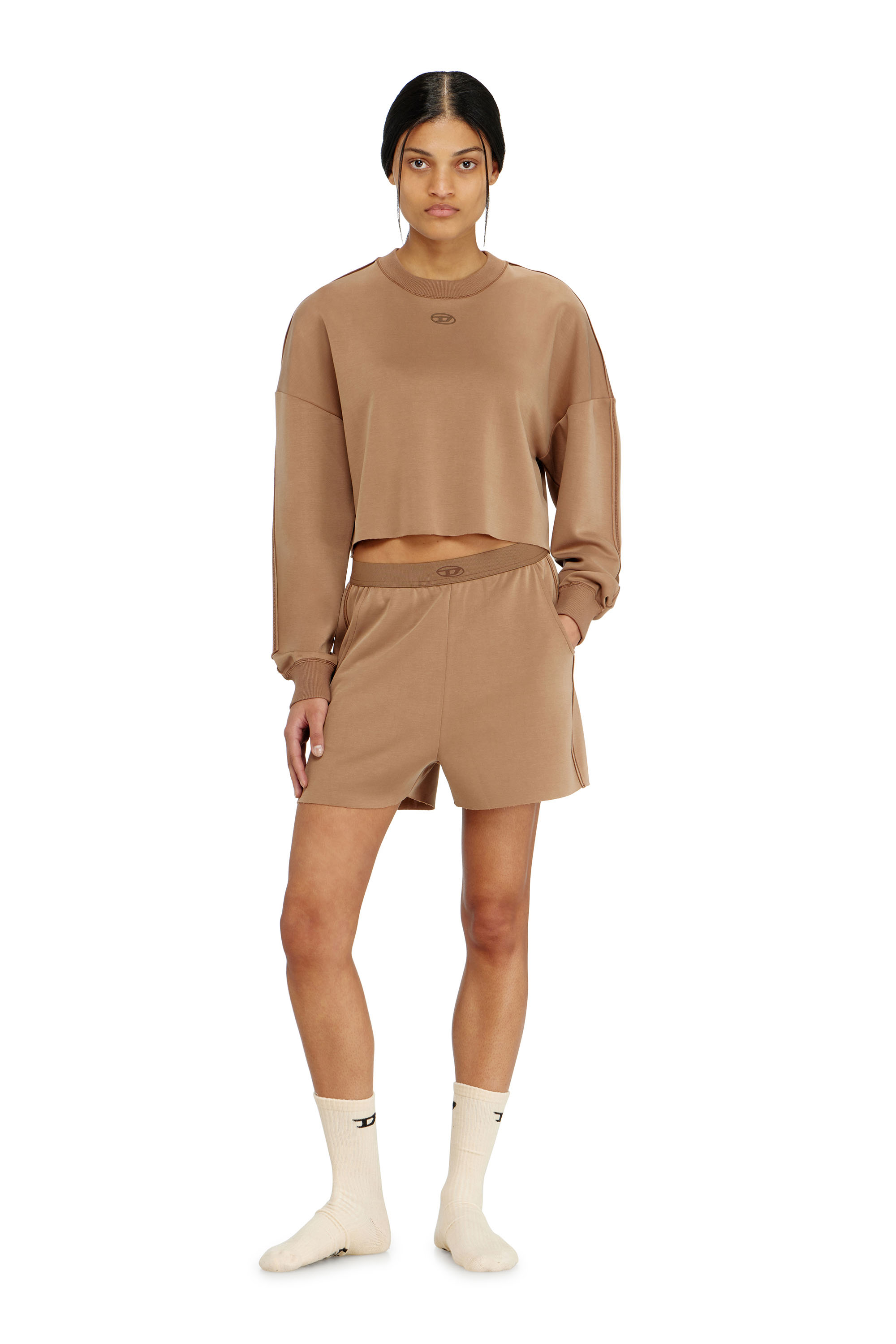 Diesel - BLAKE-UTLT, Crop top in scuba leggero stretch Donna in Marrone - 2