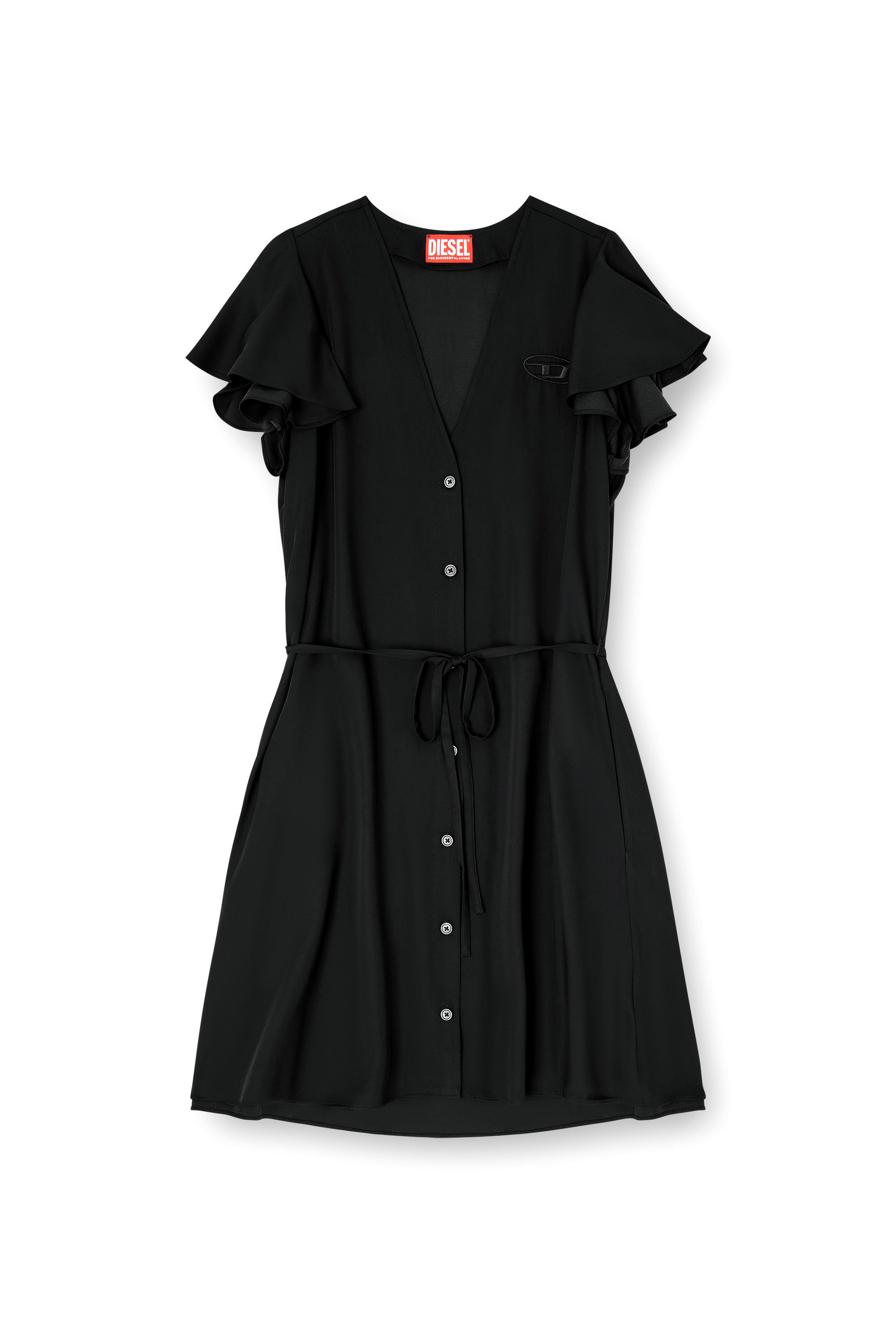 Diesel - D-AIKIRI, Abito in cupro con scollo a V e bottoni frontali Donna in Nero - 1