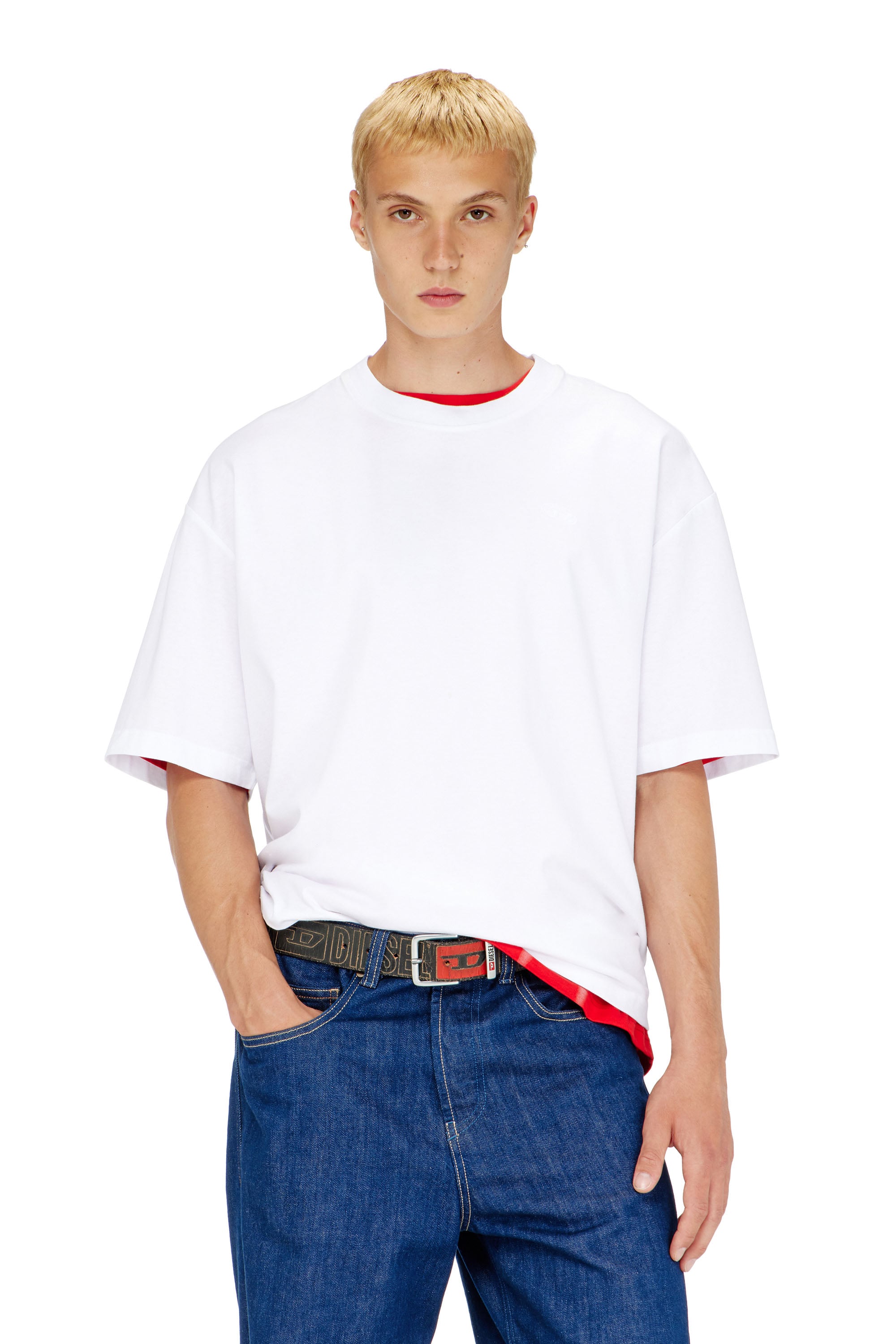 Diesel - T-BOGGY-MEGOVAL-D, T-shirt con maxi-ricamo oval D Uomo in Bianco - 1