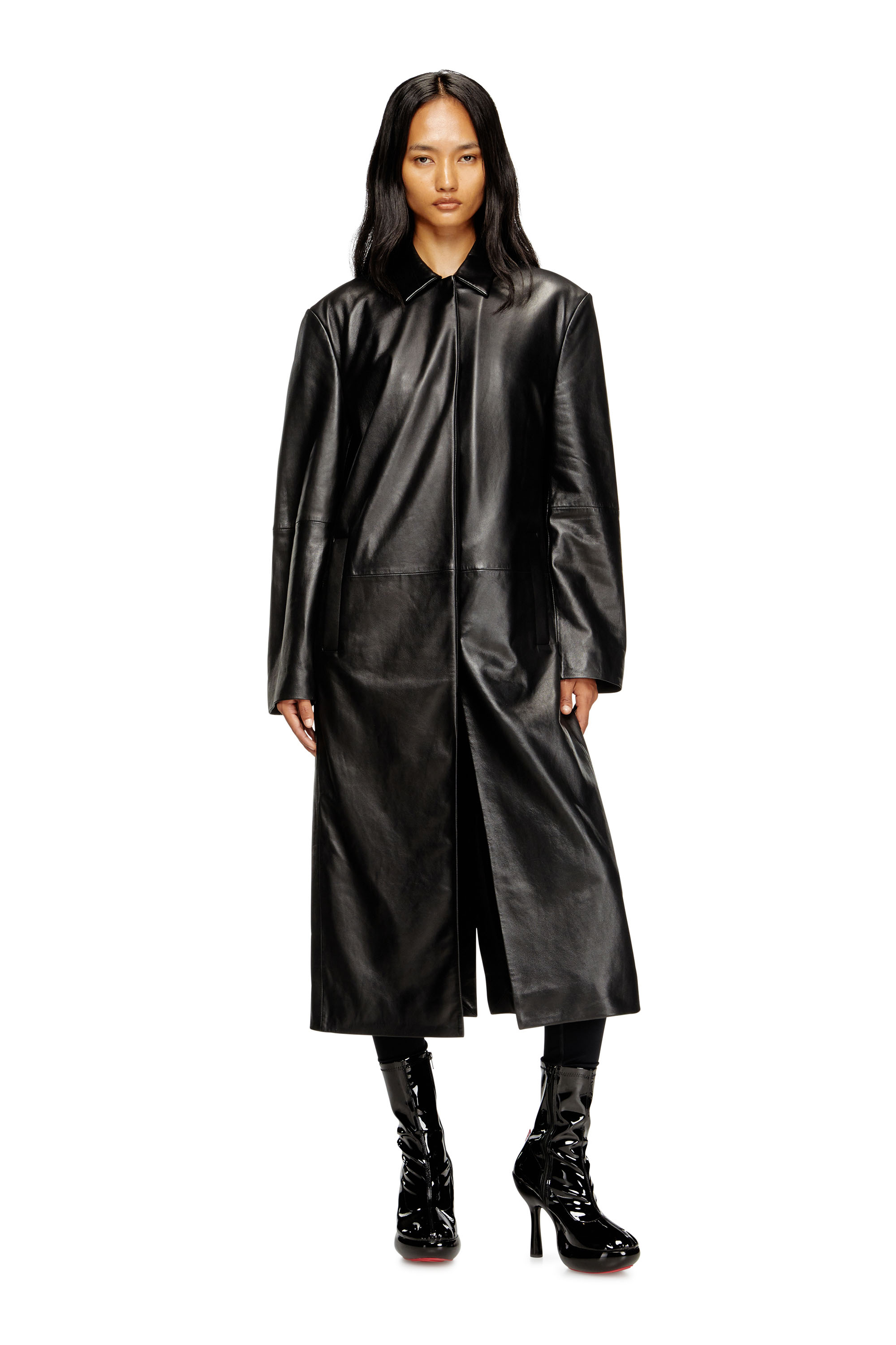 Diesel - L-ANCELOT, Cappotto lungo in pelle imbottito Donna in Nero - 1