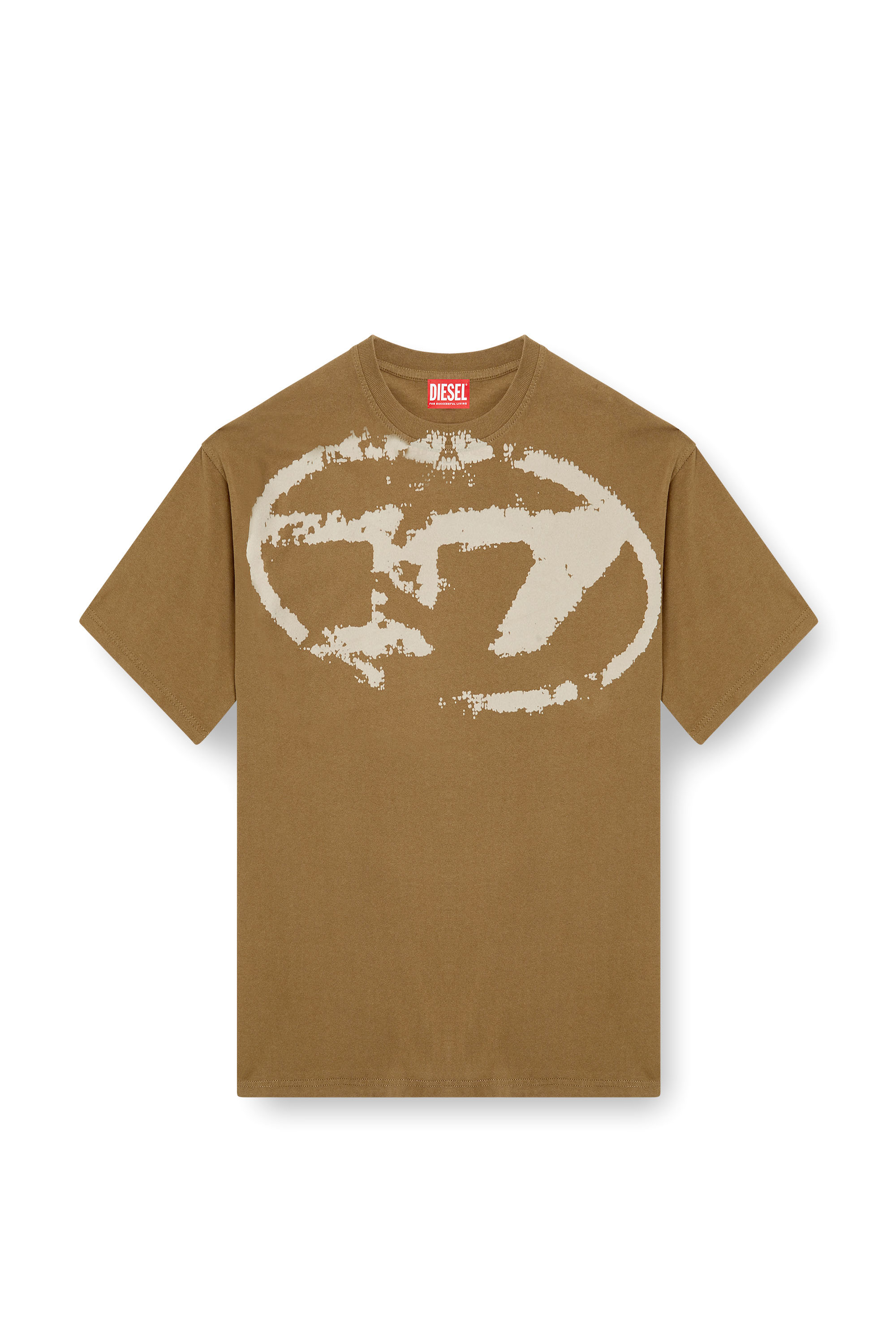 Diesel - T-BOXT-N14, T-shirt con stampa distressed floccata Uomo in Marrone - 3