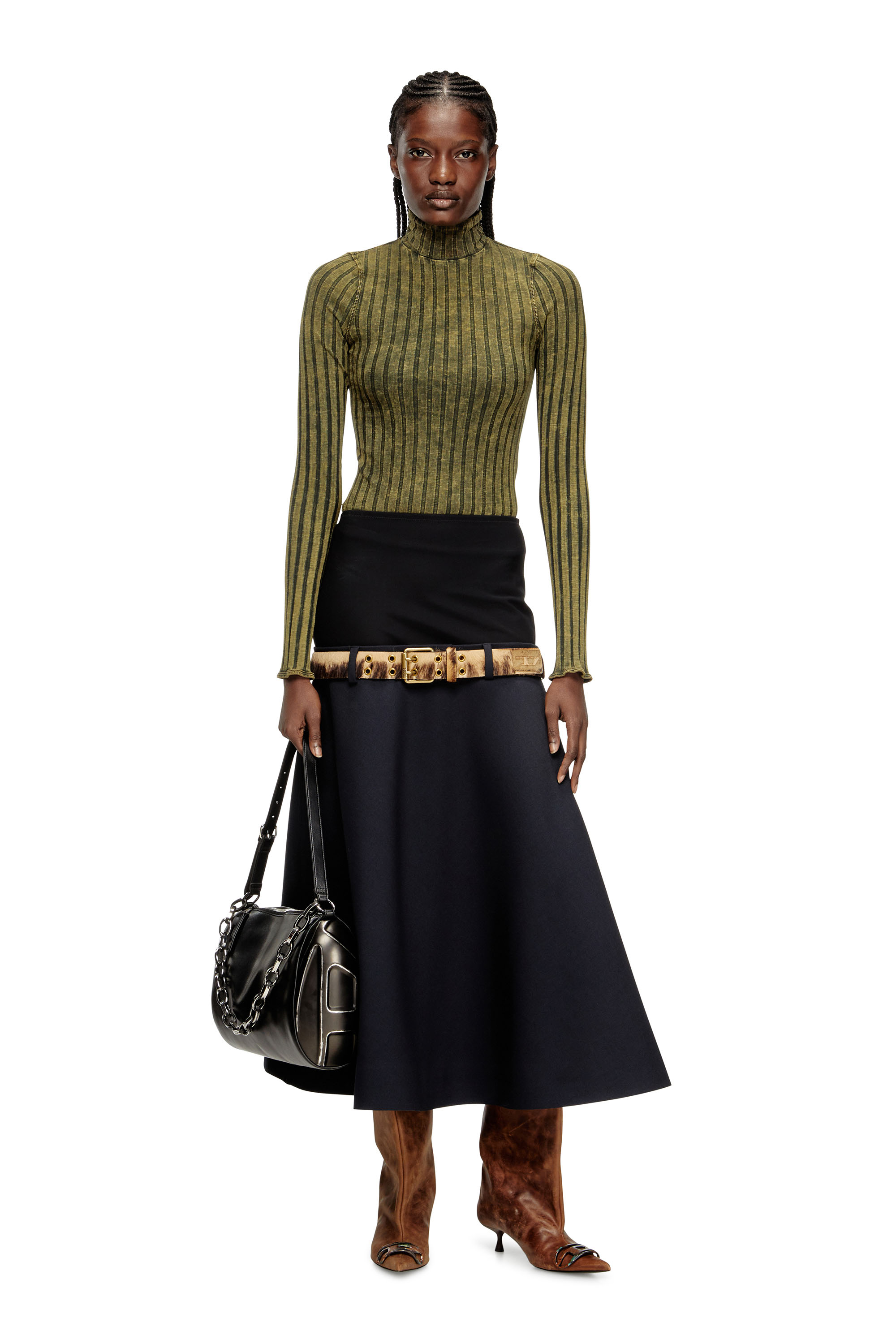 Diesel - T-CLAWA, Maglia in jersey trattato e lavorato a costa ampia Donna in Verde - 2