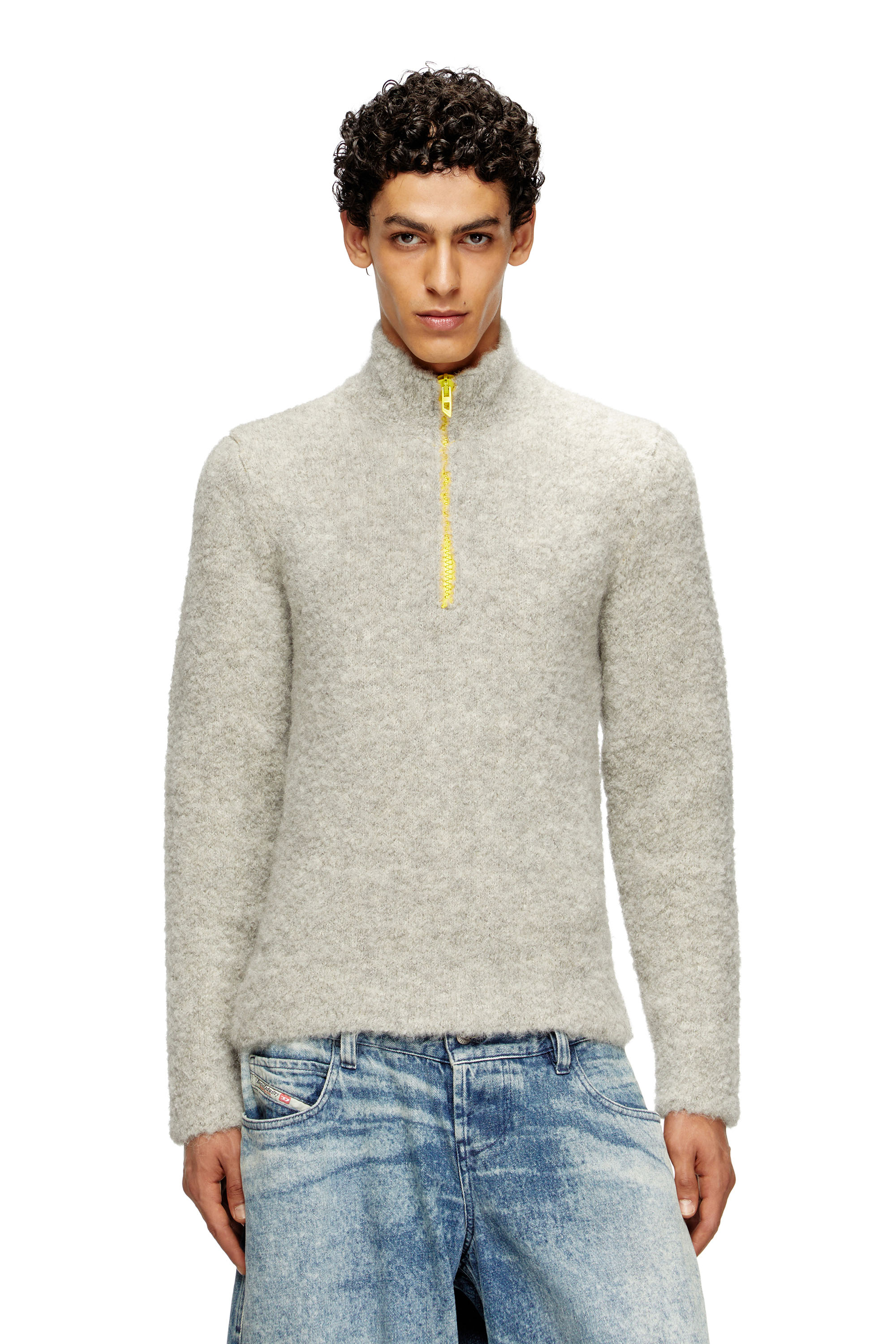 Diesel - K-ELLER, Maglia a mezza zip con interno a contrasto Uomo in Grigio - 1