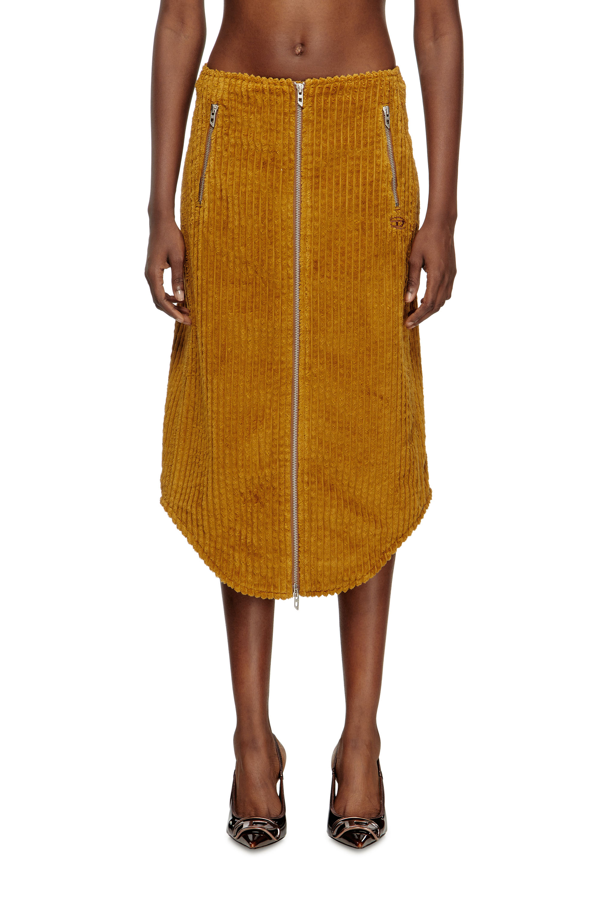 O-LLIPOP, Marrone Chiaro Diesel - O-LLIPOP, Gonna midi in cotone con zip Donna in Marrone - 3