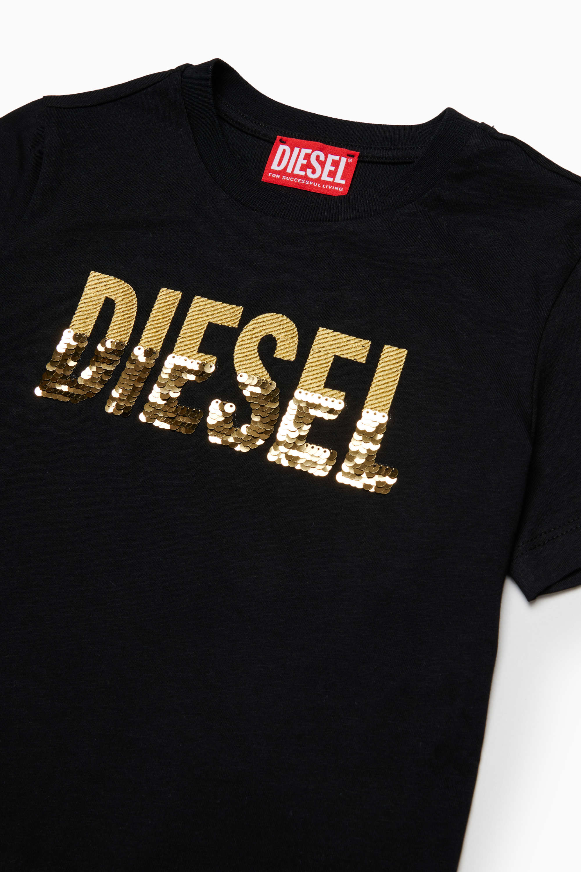 Diesel - TPALLY, T-shirt in cotone con logo in paillettes Donna in Nero - 3