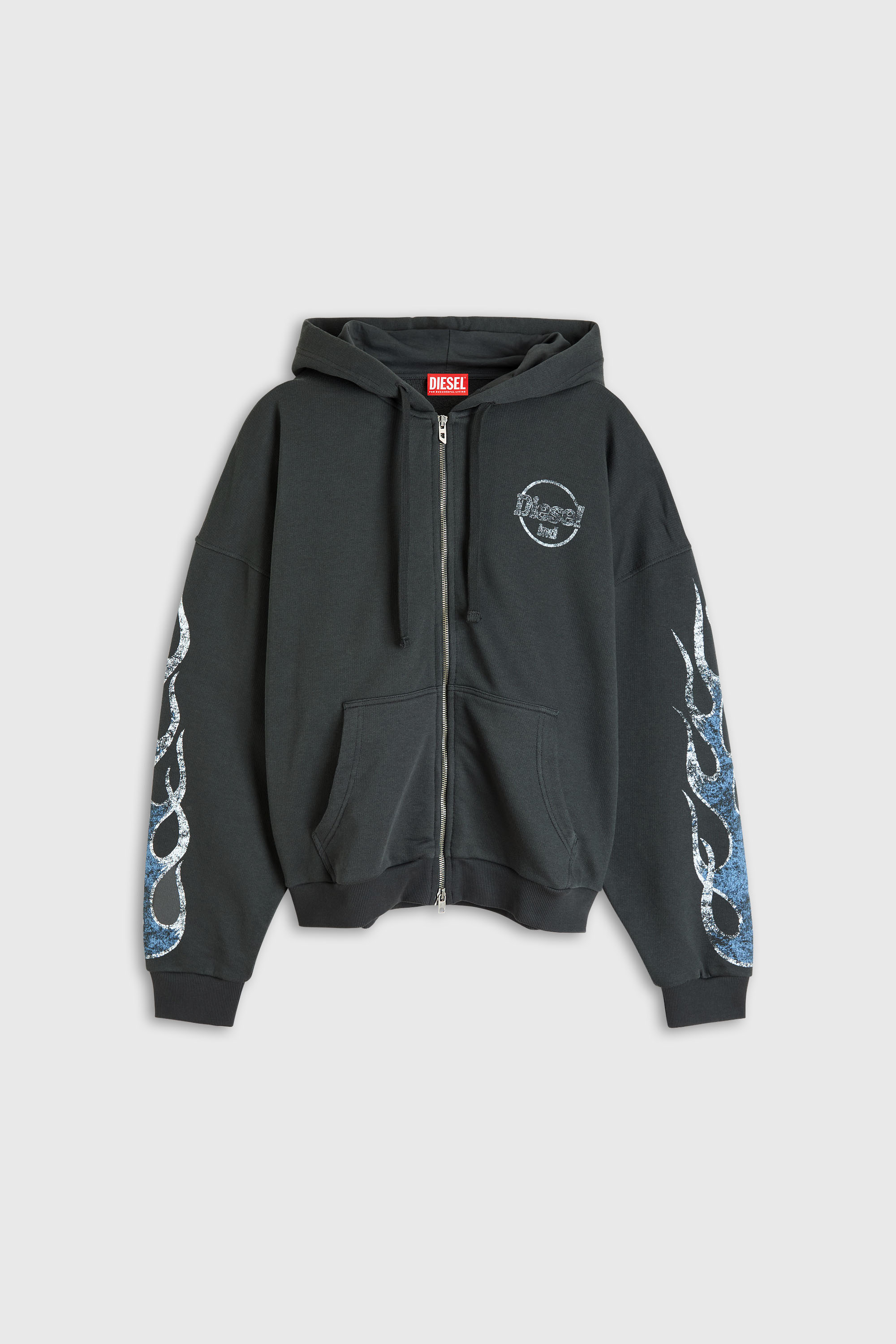 Diesel - S-TOLY-ZIP, Felpa con zip e stampa effetto craquel&eacute; Uomo in Grigio - 2