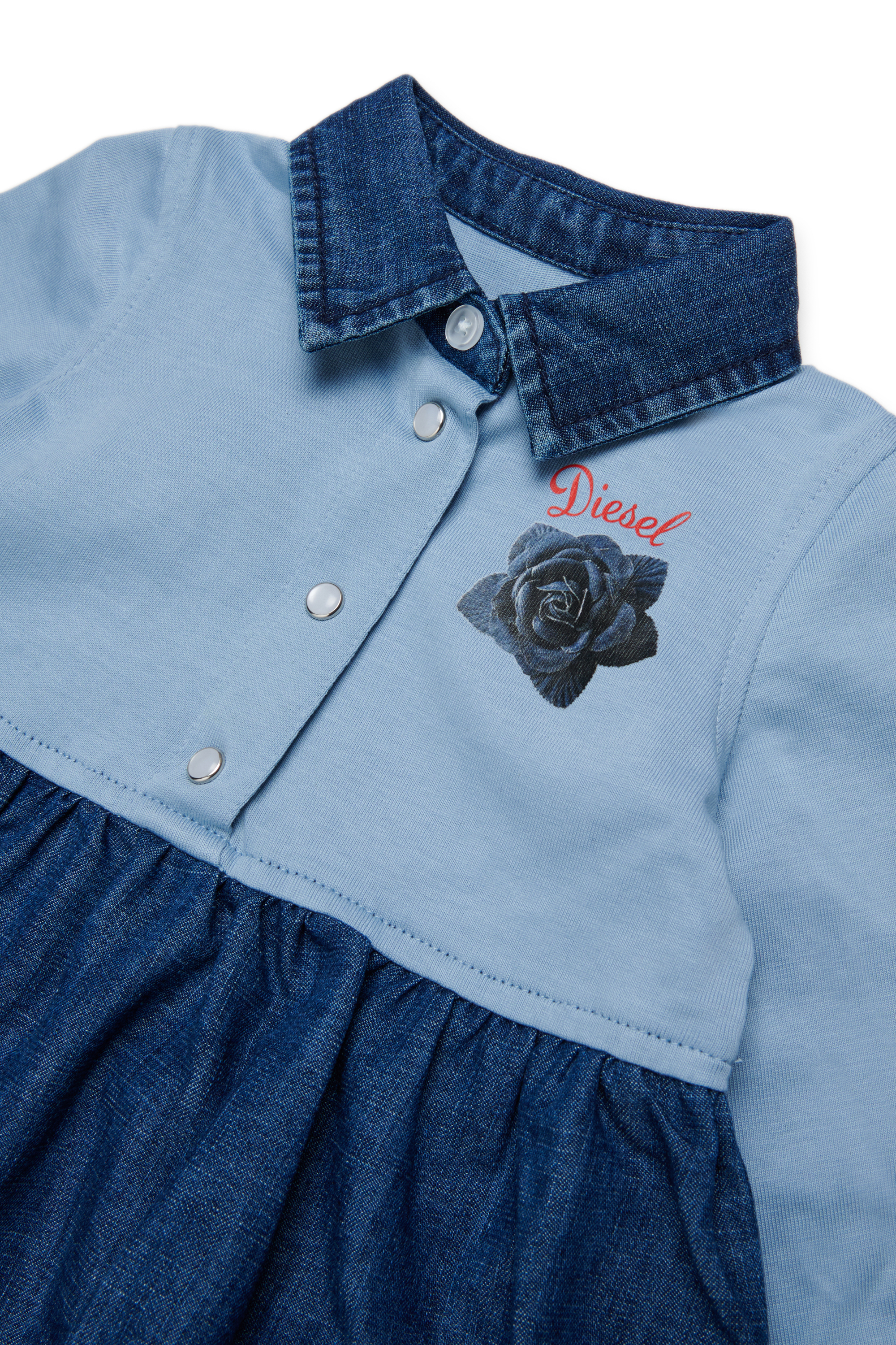 Diesel - DROSEB, Abito camicia in cotone e denim con stampa rose Donna in Blu - 3