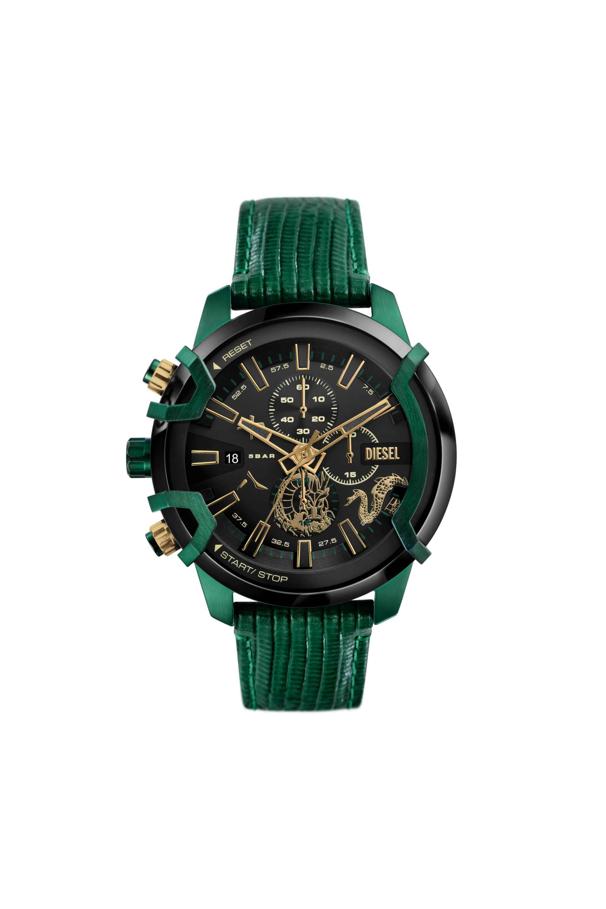Diesel - DZ4651, Cronografo Griffed con cinturino in pelle verde Uomo in Verde - 1