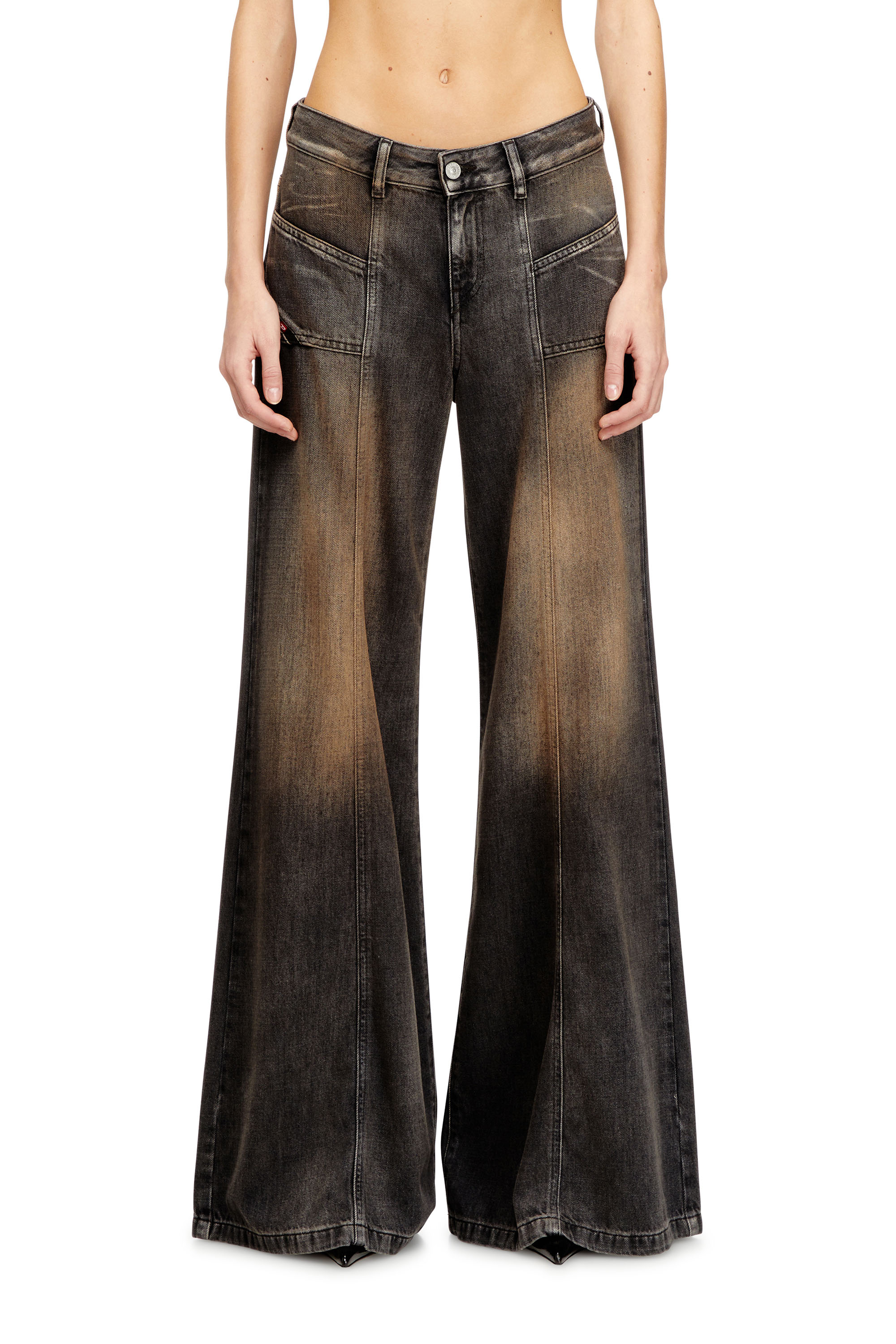 Diesel - Flare Jeans D-Akii 068TX Donna, Nero/Grigio scuro - Image 1