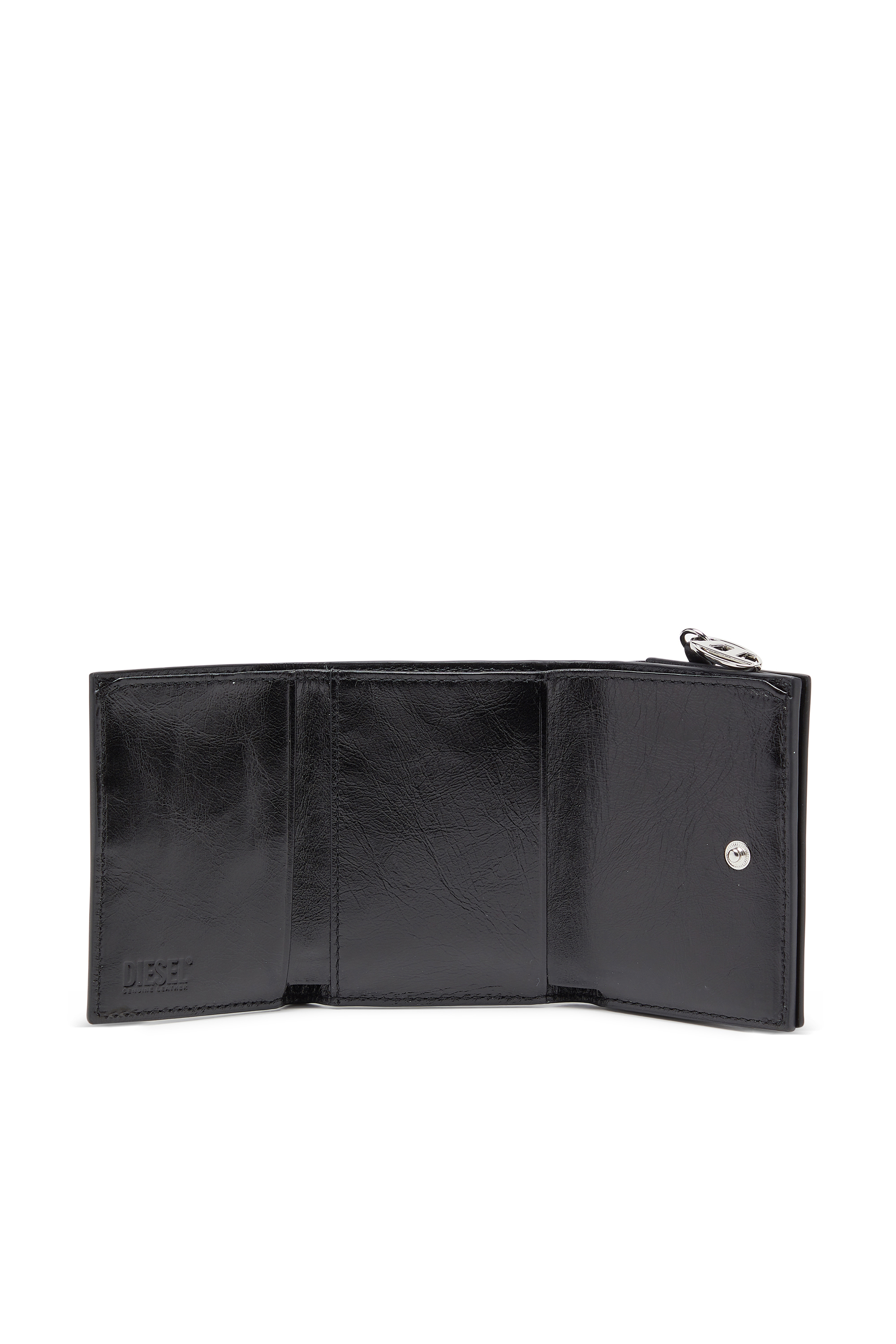 Diesel - OVAL-D TRI FOLD ZIP COIN XS II, Portafoglio tri-fold in pelle con motivo embossato Donna in Nero - 3