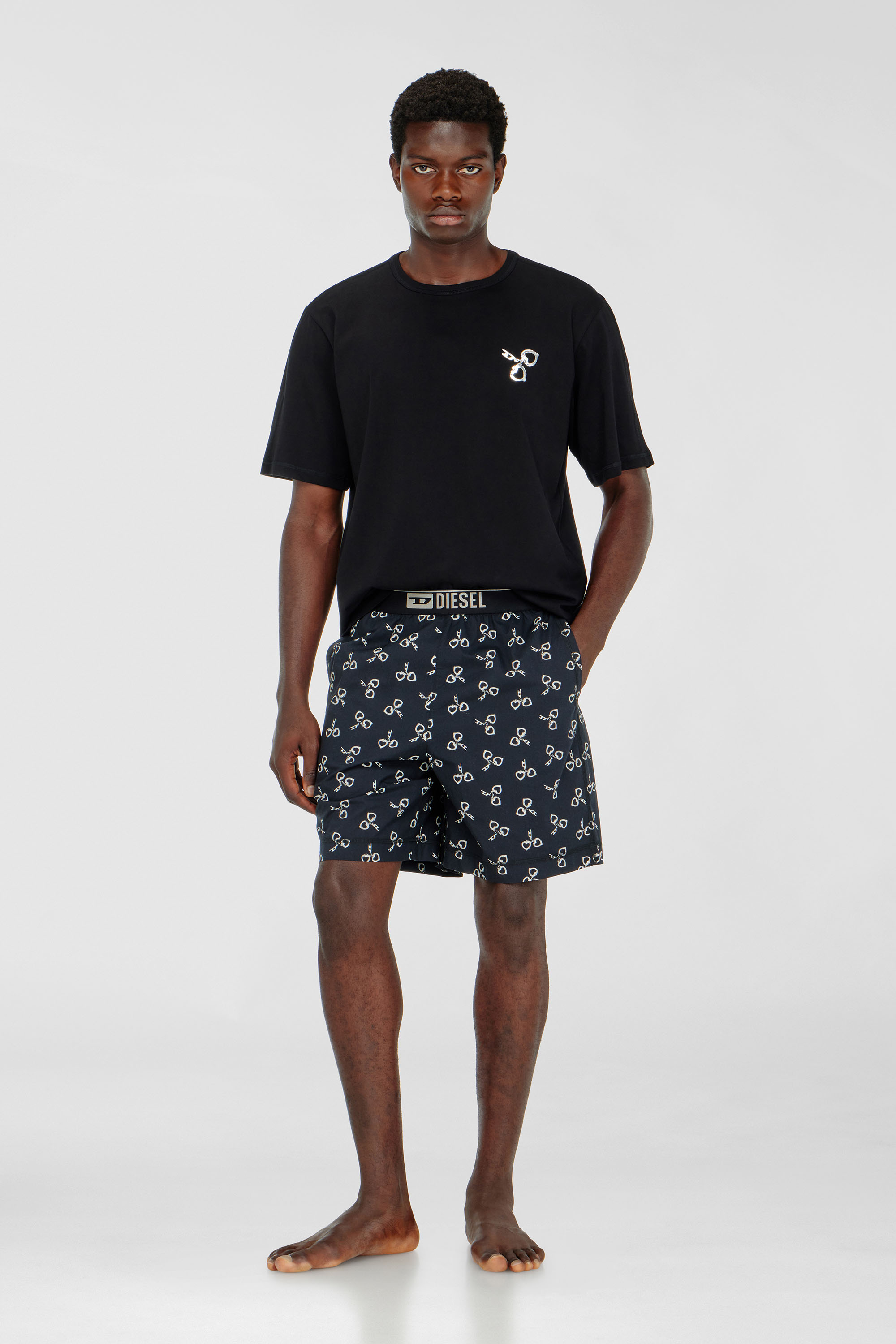 Diesel - KIT-JAMES-D-BOX, Man's Cotton pyjama set with handcuff print in Black/White - 1
