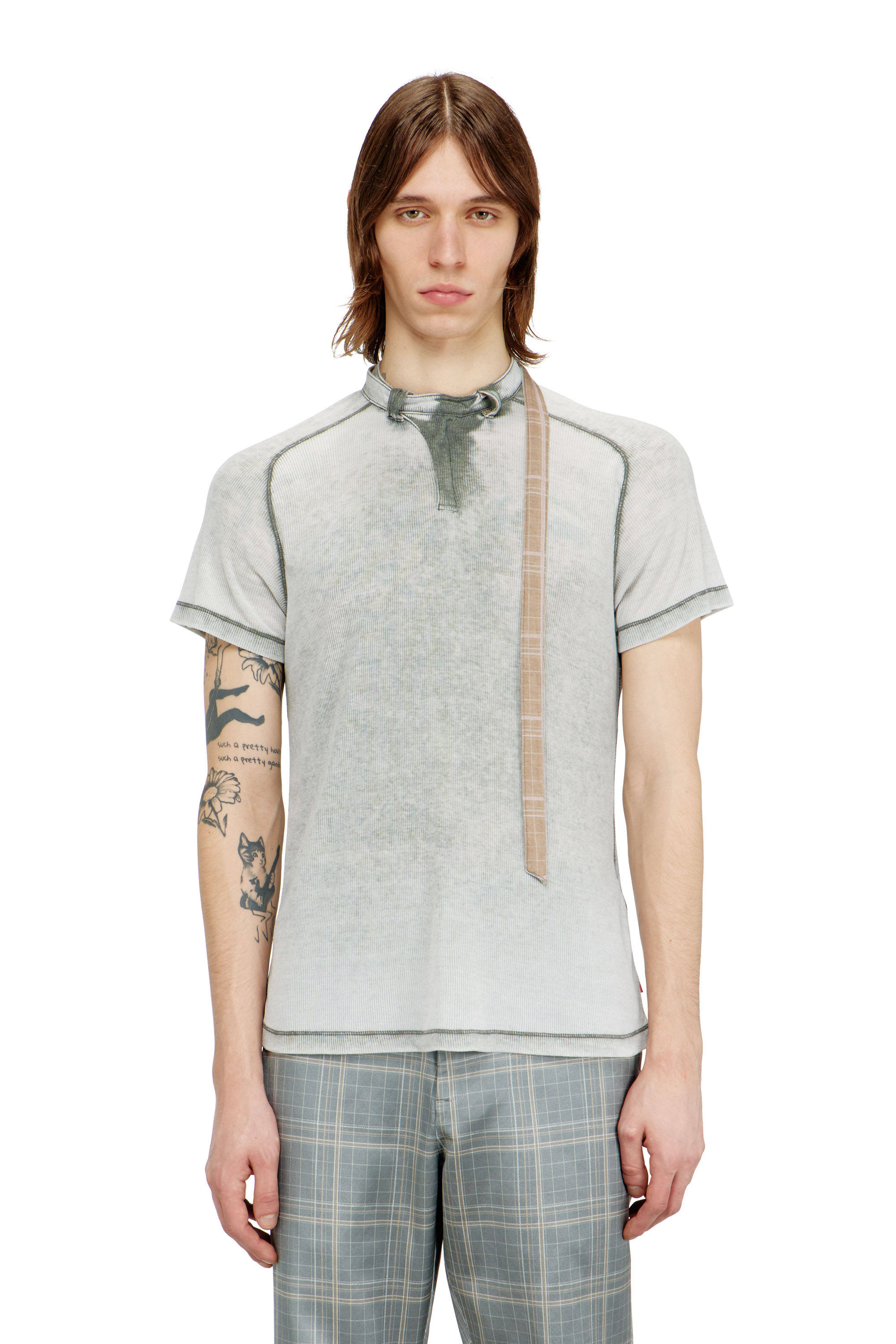 Diesel - T-GARY, Top in jersey a coste con cinturino biker Uomo in Grigio - 3