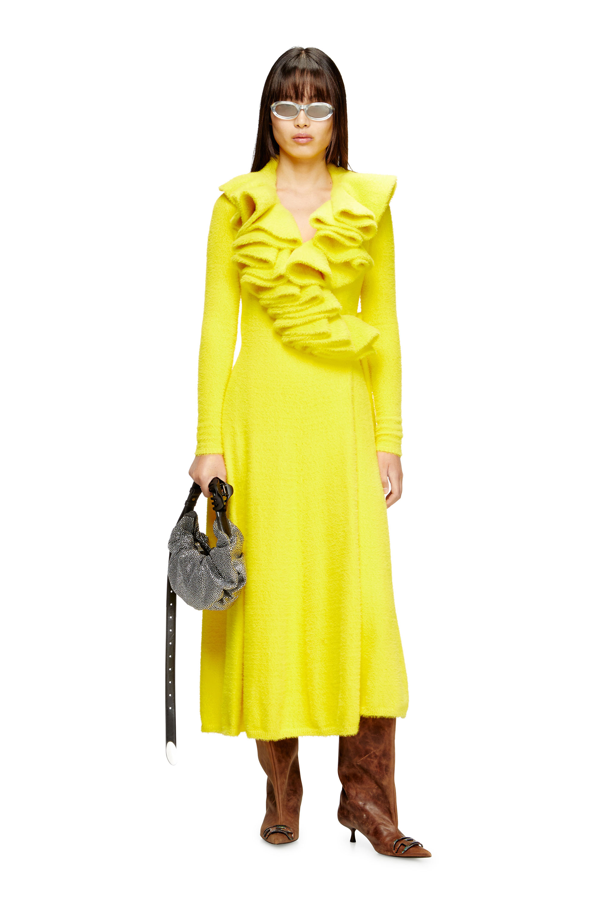 Diesel - M-INGELINA, Abito midi dalla texture fluffy Donna in Giallo - 1