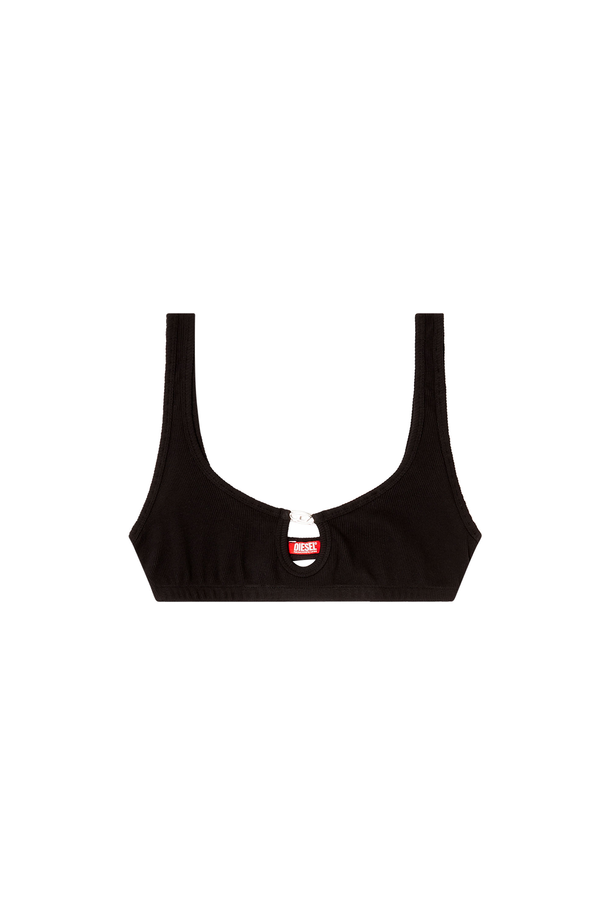 Diesel - FLORENCE-DNM, Bralette in cotone a costine con gioiello Oval D Donna in Nero - 3