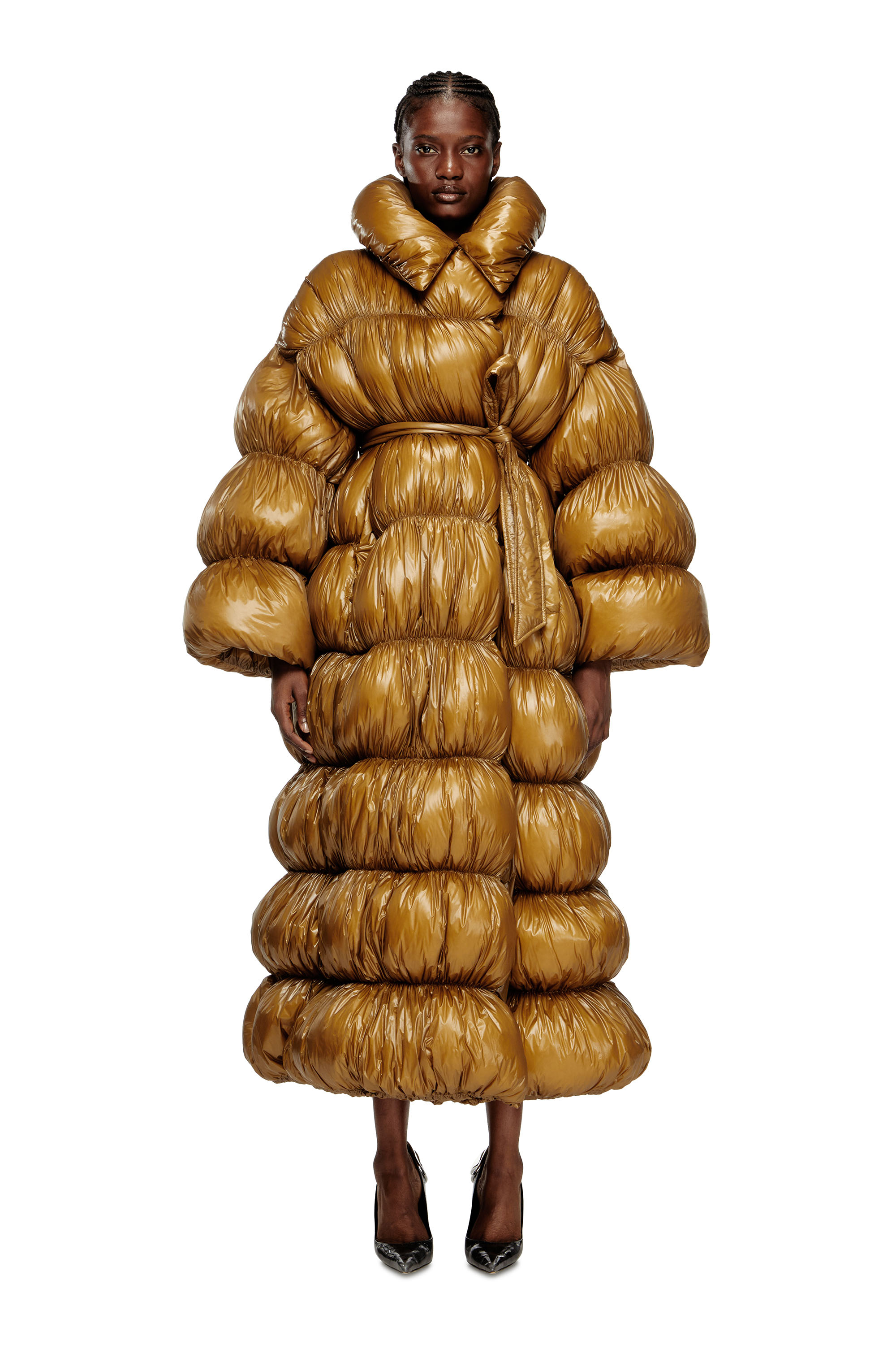 Diesel - W-INONA-LONG, Cappotto trapuntato con cintura Donna in Marrone - 1