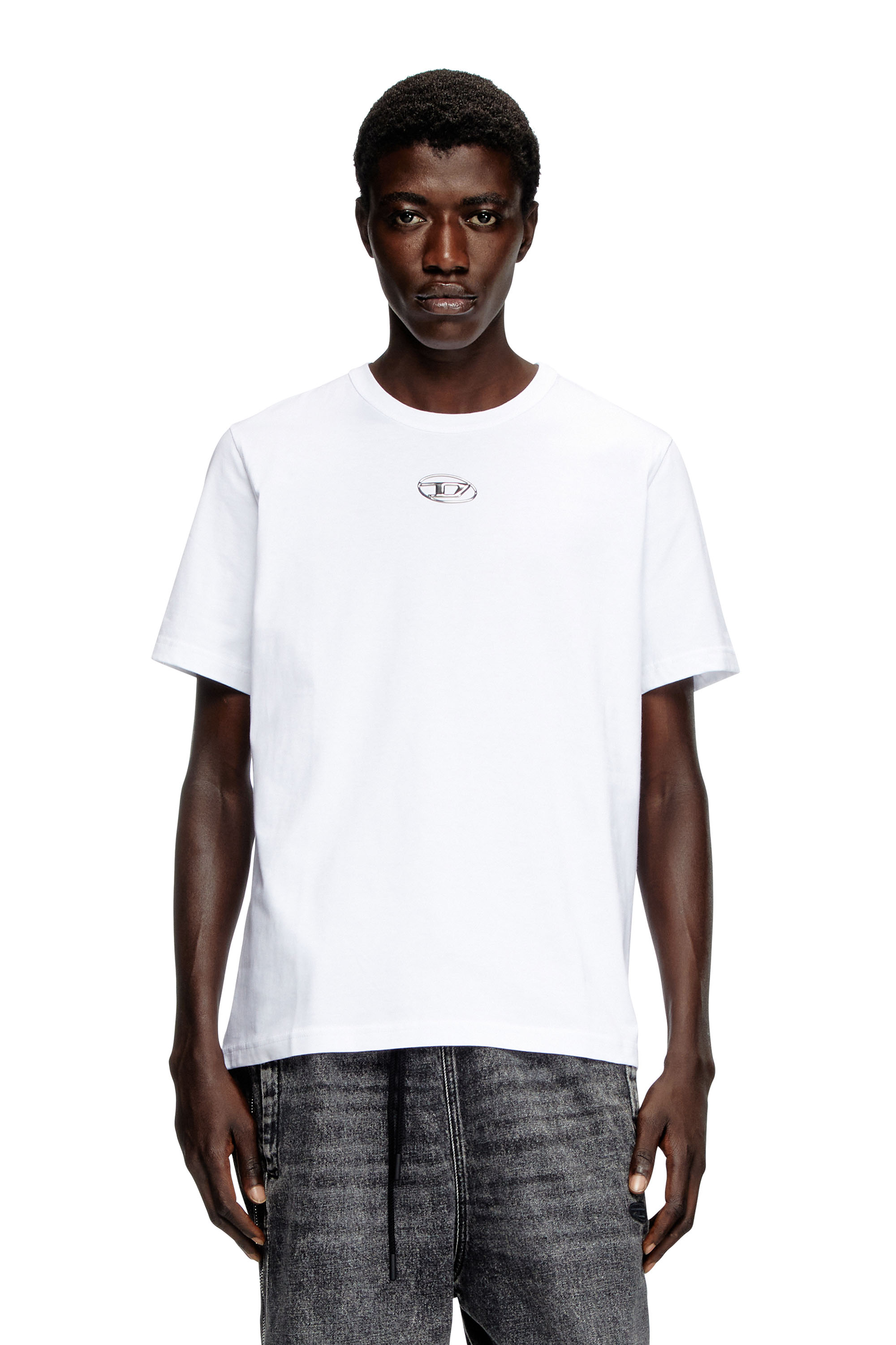 Diesel - T-ADJUST-OD, T-shirt con logo Oval D effetto metallo Uomo in Bianco - 1