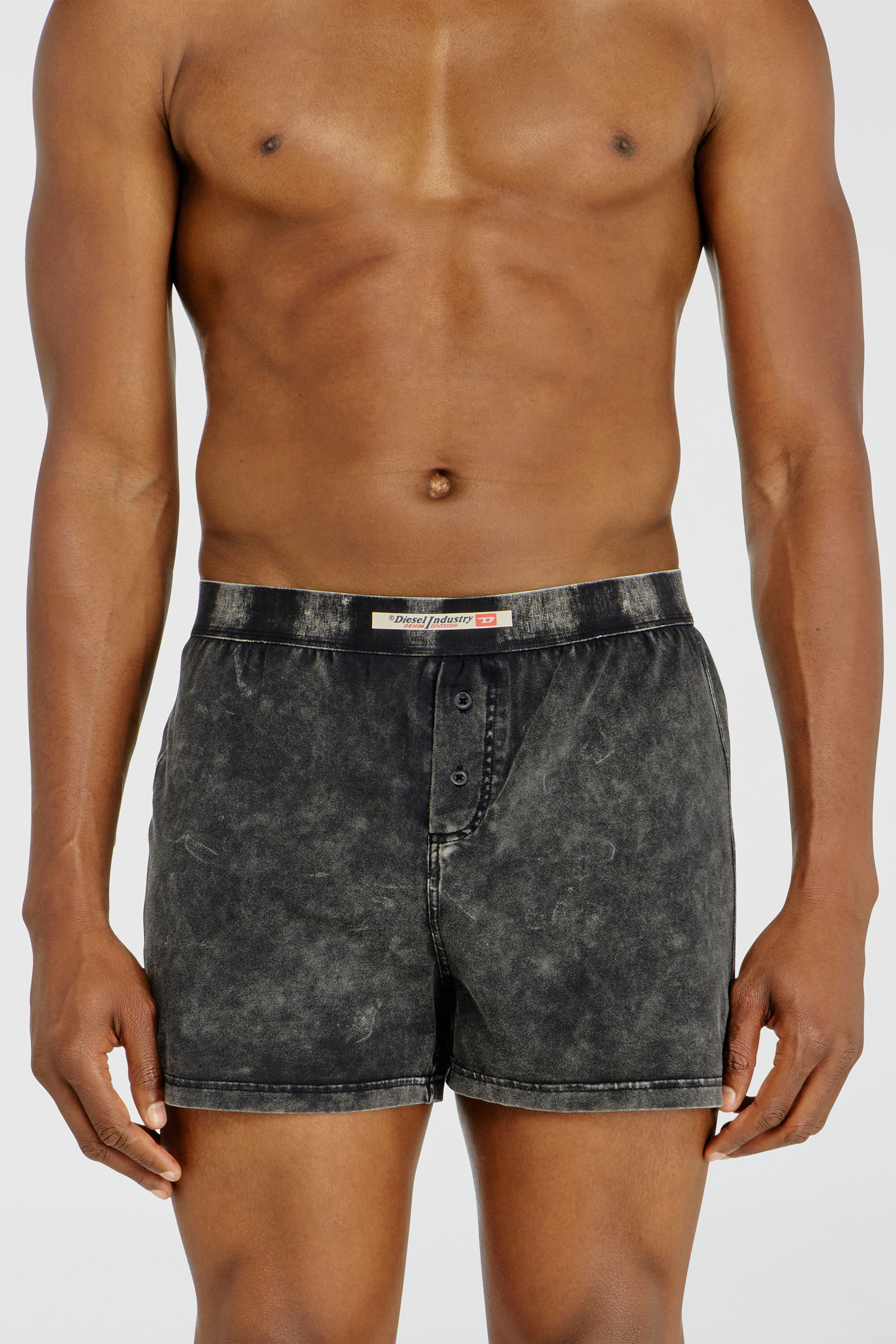 Diesel - STARPER-EL-DNM, Boxer lungo in cotone effetto denim Uomo in Grigio - 1