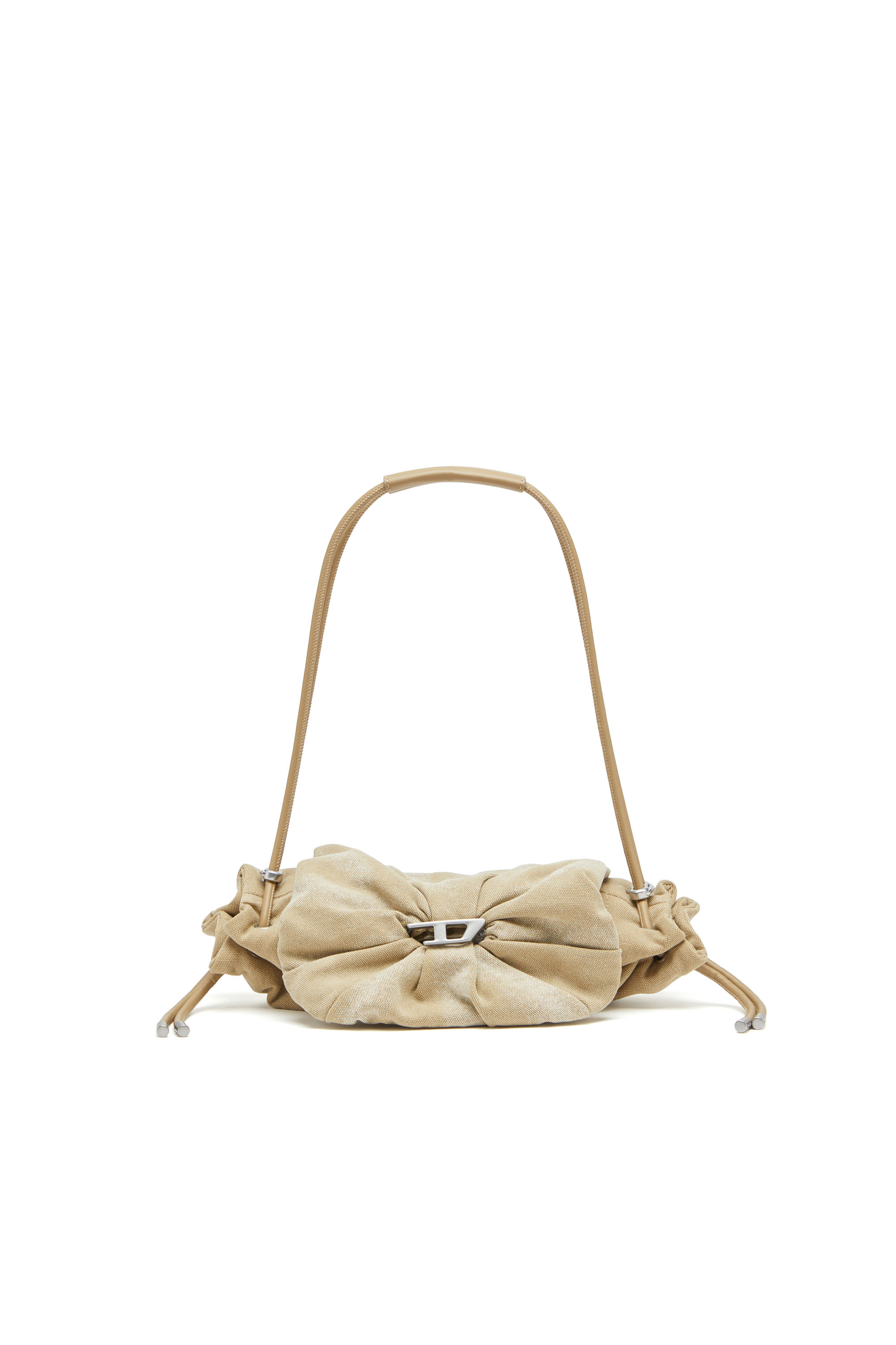 Diesel - SCRUNCH-D SHOULDER S, Borsa a spalla piccola in tela wash Donna in Beige - 1