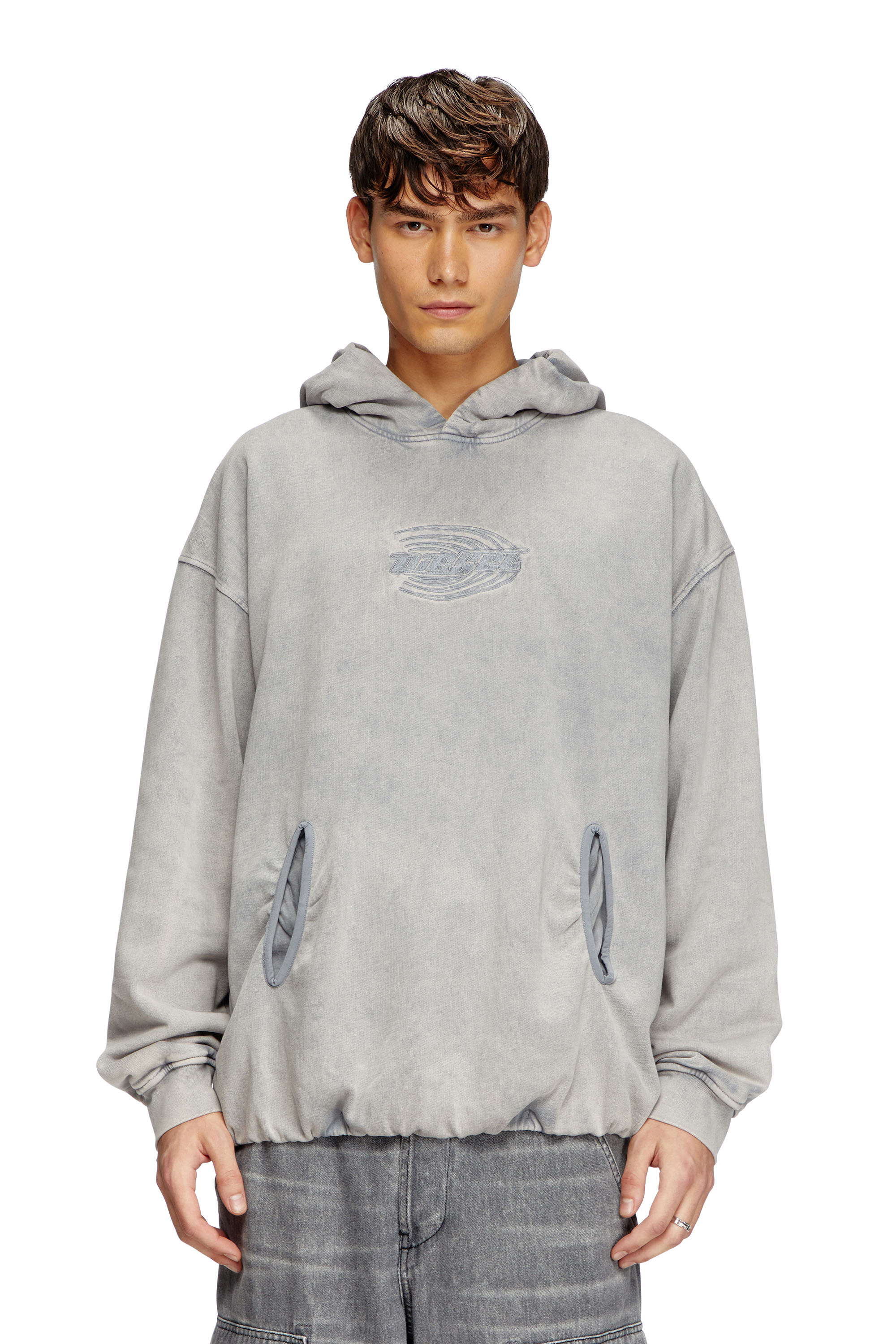 Diesel - S-BOXSTIC-HOOD, Hoodie acid-wash arricciata Unisex in Blu - 1