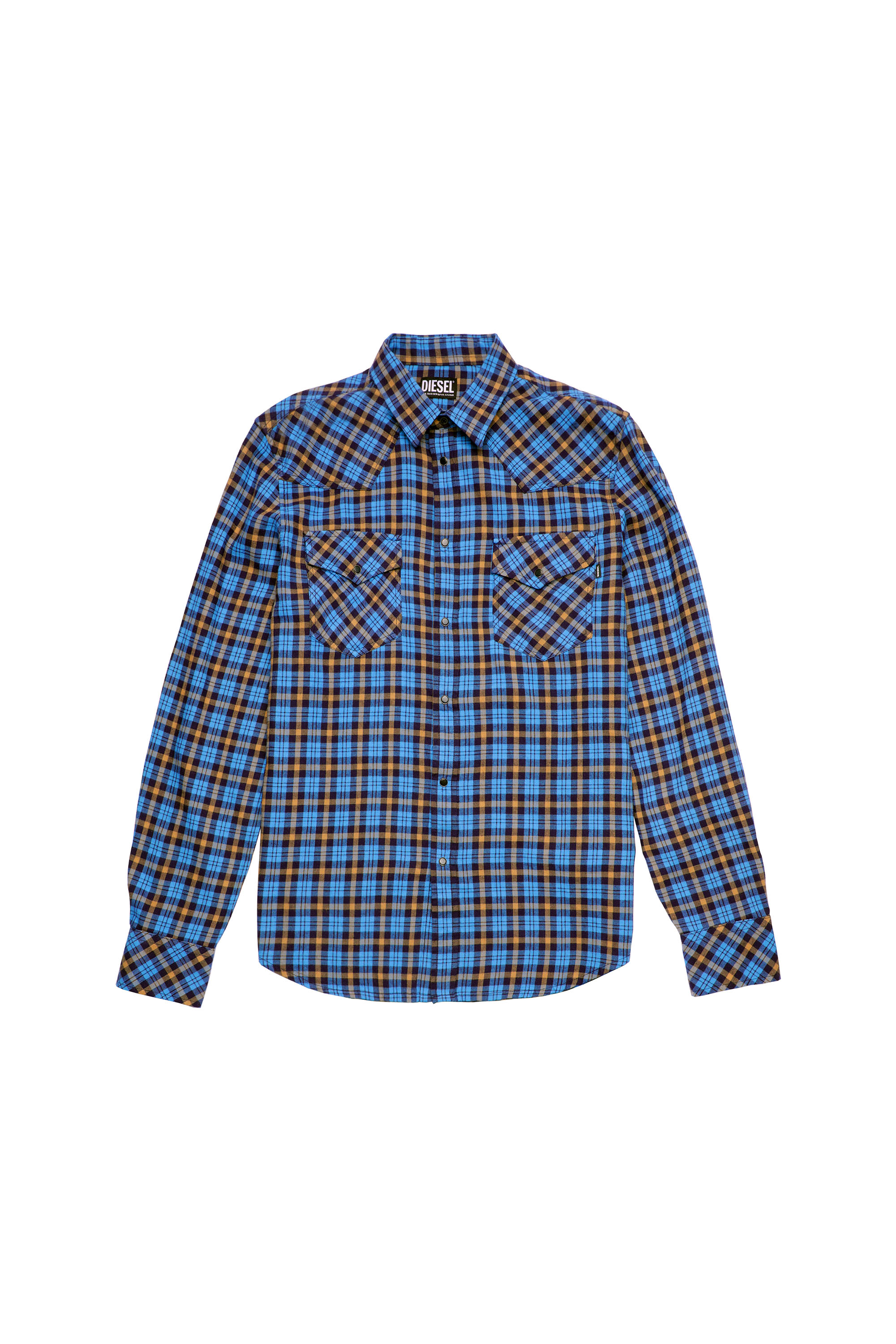 S-EAST-LONG-CHK-B, Arancione/Blu - Camicie